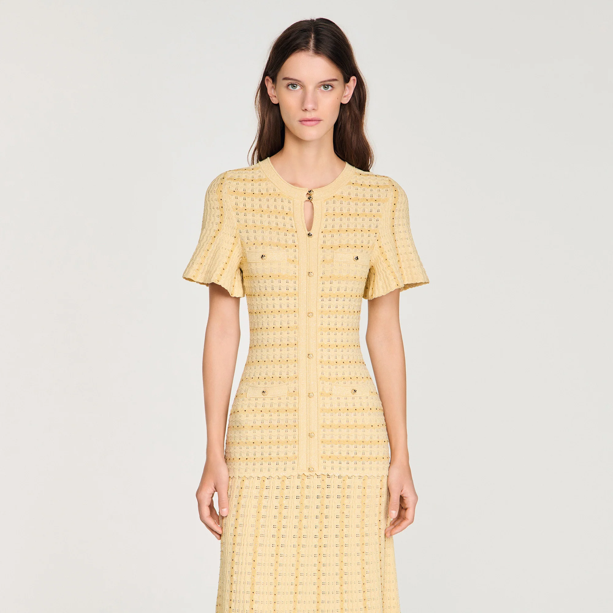 Diane Rhinestone Knit Maxi Dress Gold - Image 4