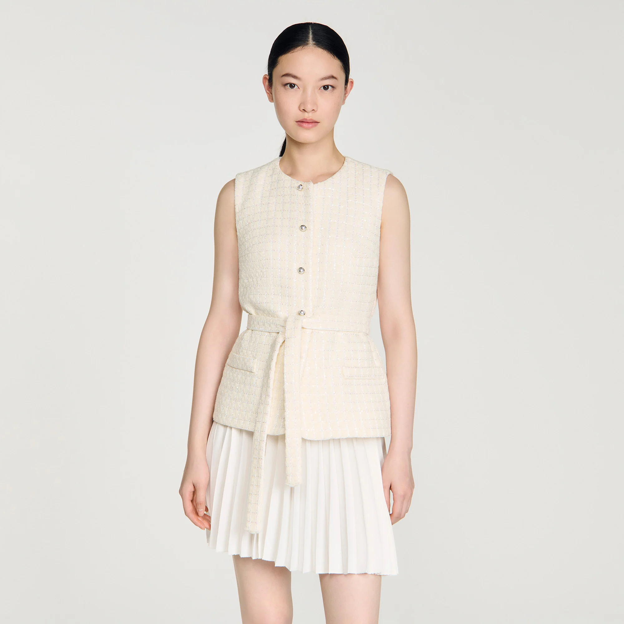 Bloom Two-Material Short Dress Ecru - Image 3