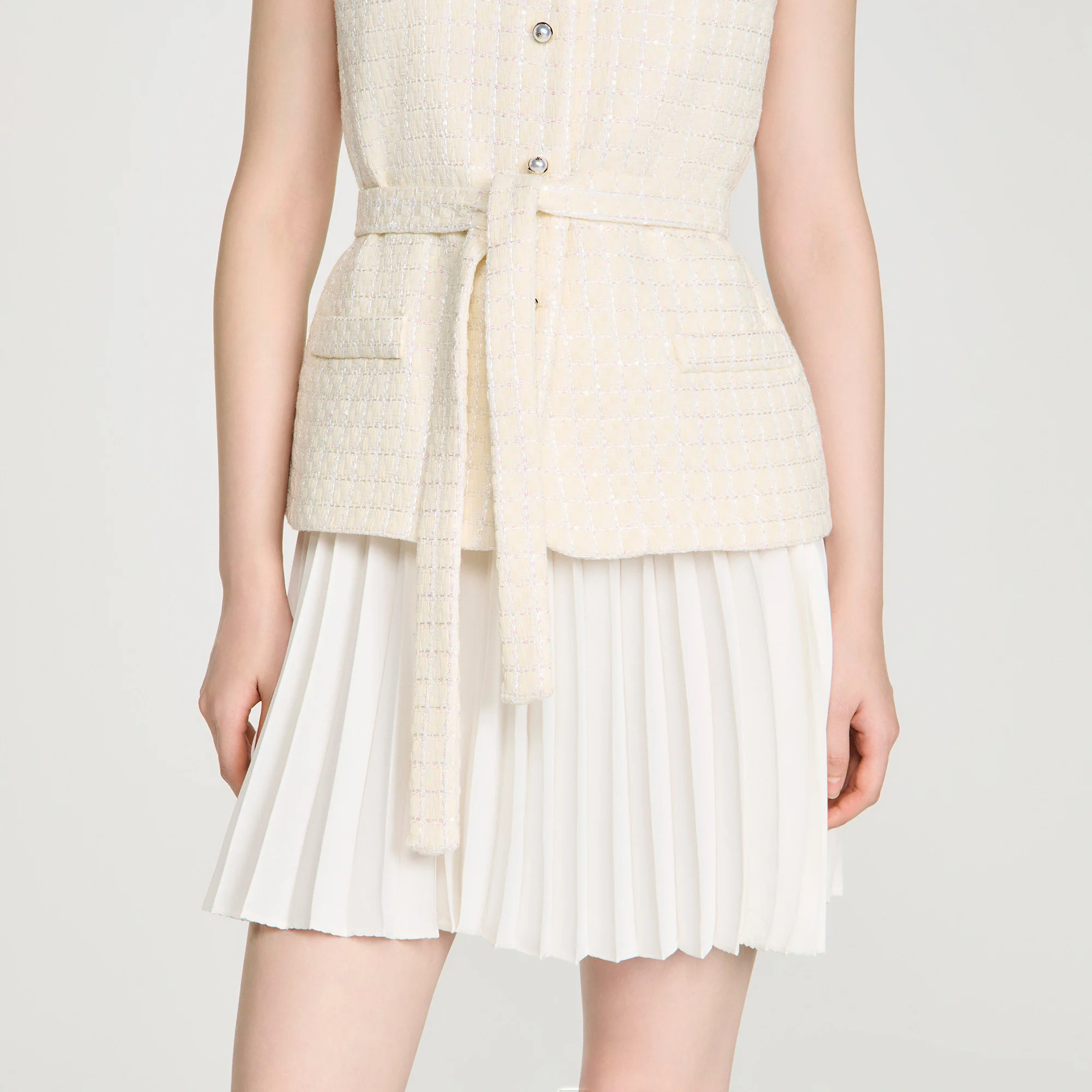 Bloom Two-Material Short Dress Ecru - Image 4