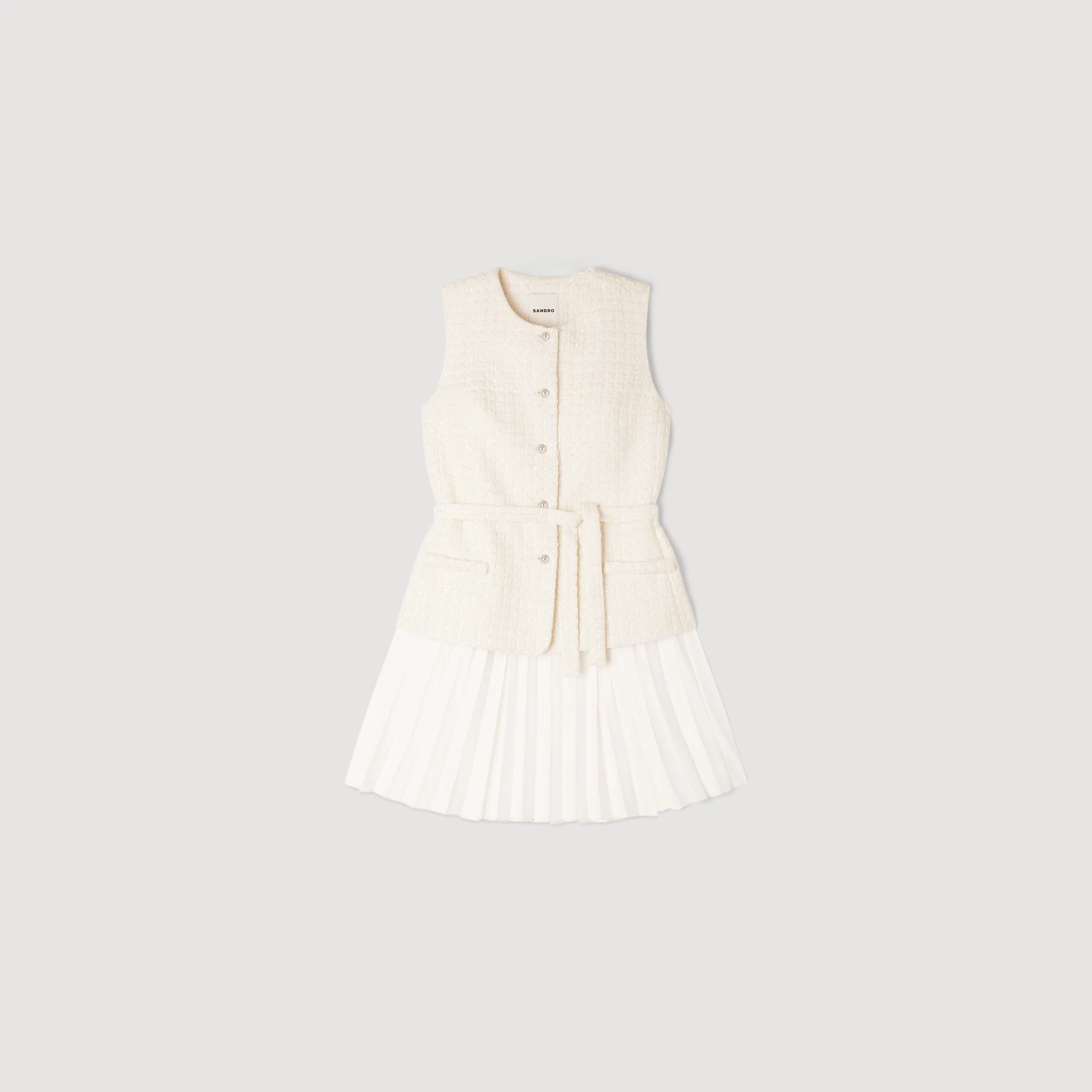 Bloom Two-Material Short Dress Ecru - Image 6