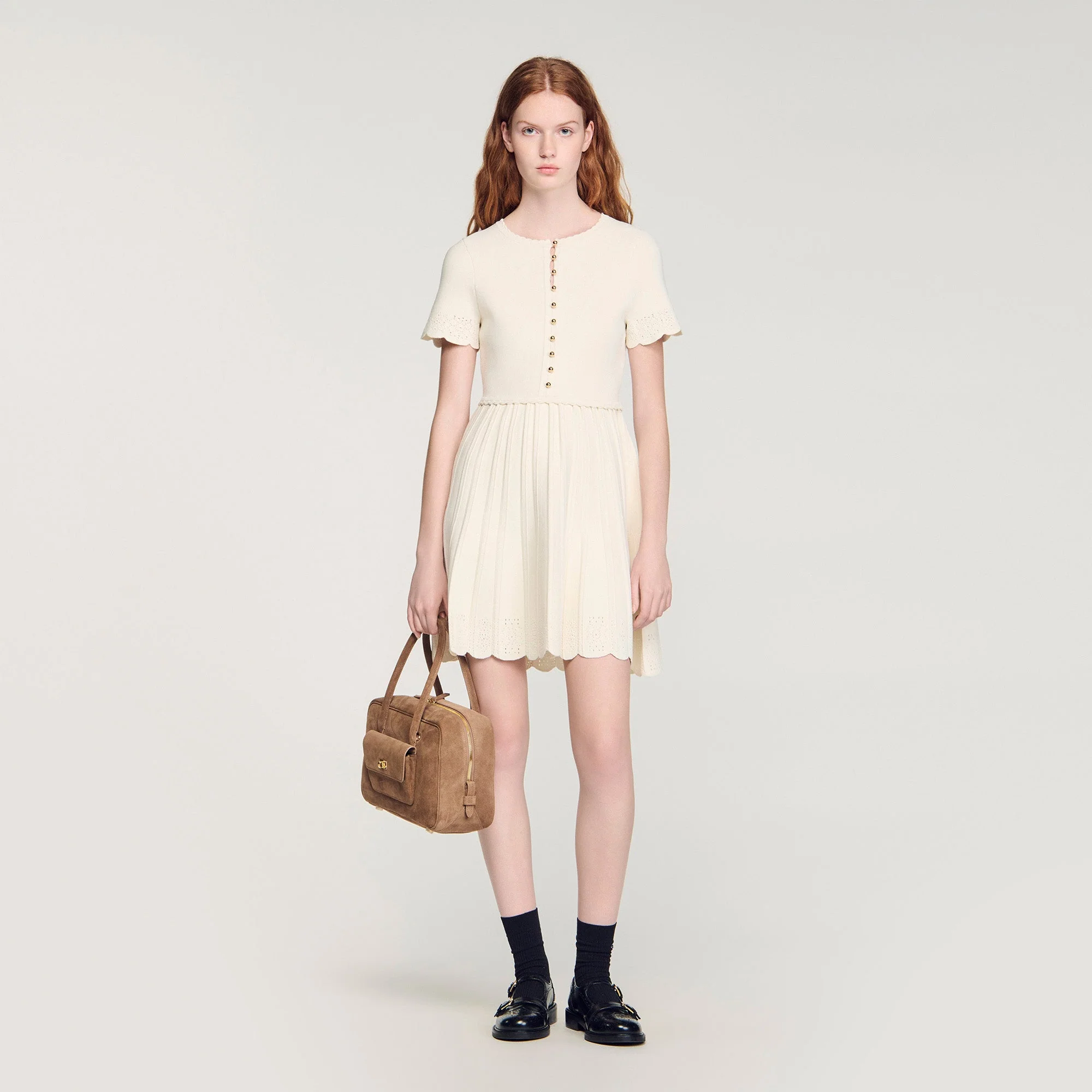 Gisele Pointelle Knit Short Dress Ecru