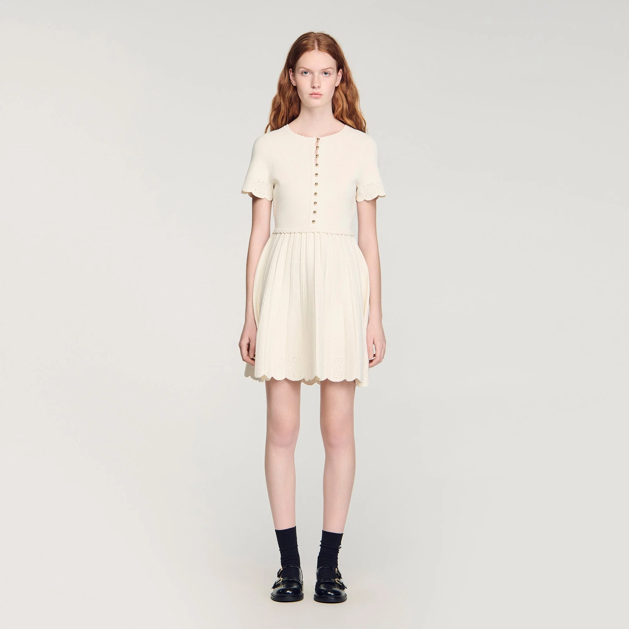 Gisele Pointelle Knit Short Dress Ecru - Image 2