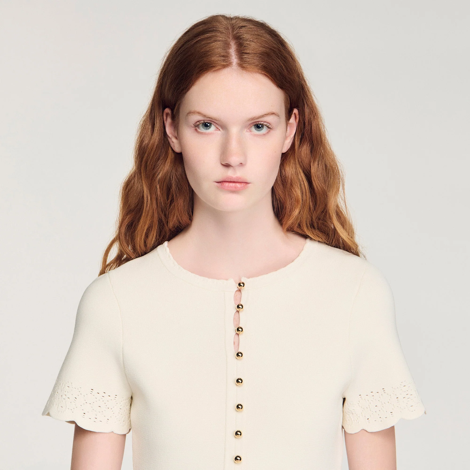 Gisele Pointelle Knit Short Dress Ecru - Image 3