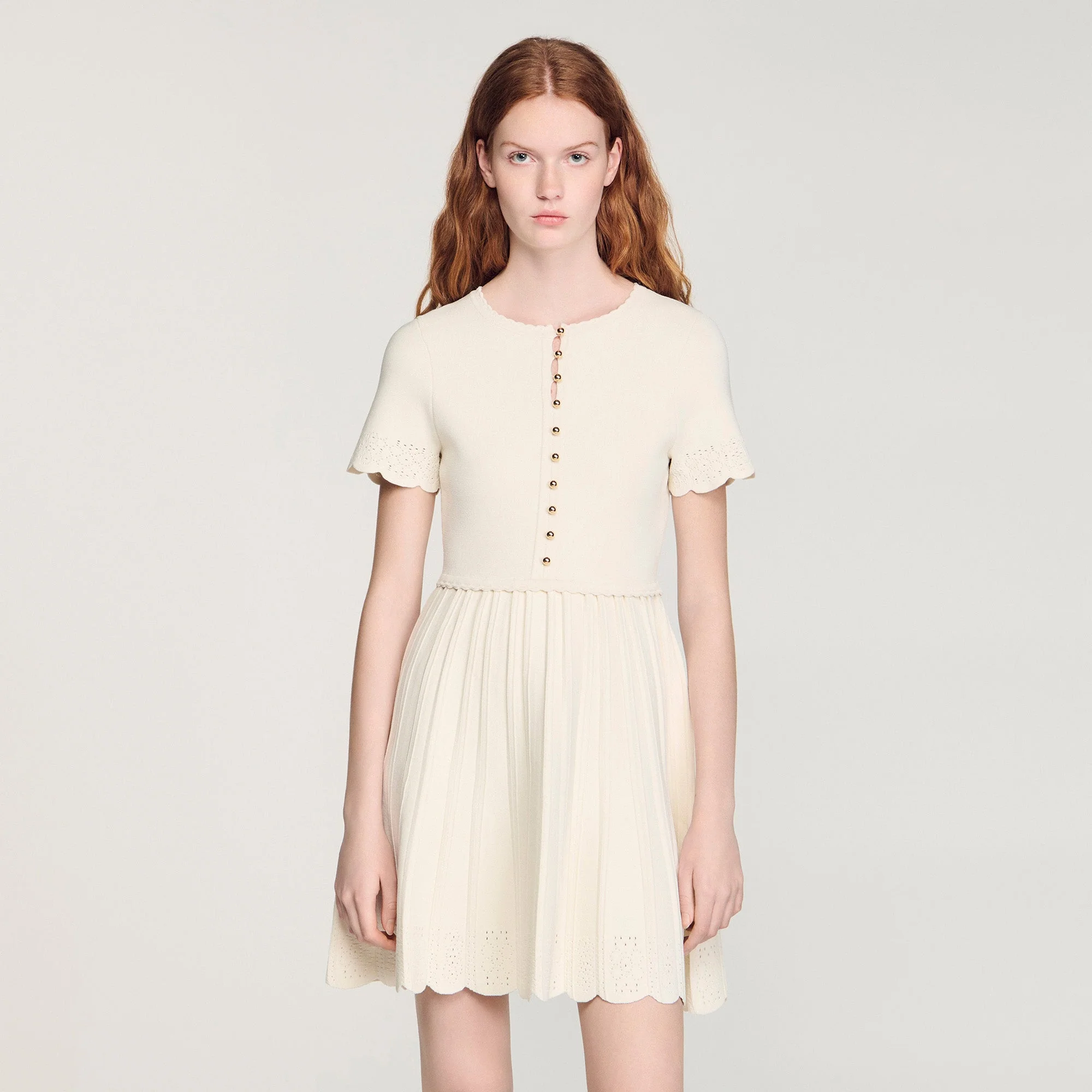 Gisele Pointelle Knit Short Dress Ecru - Image 4