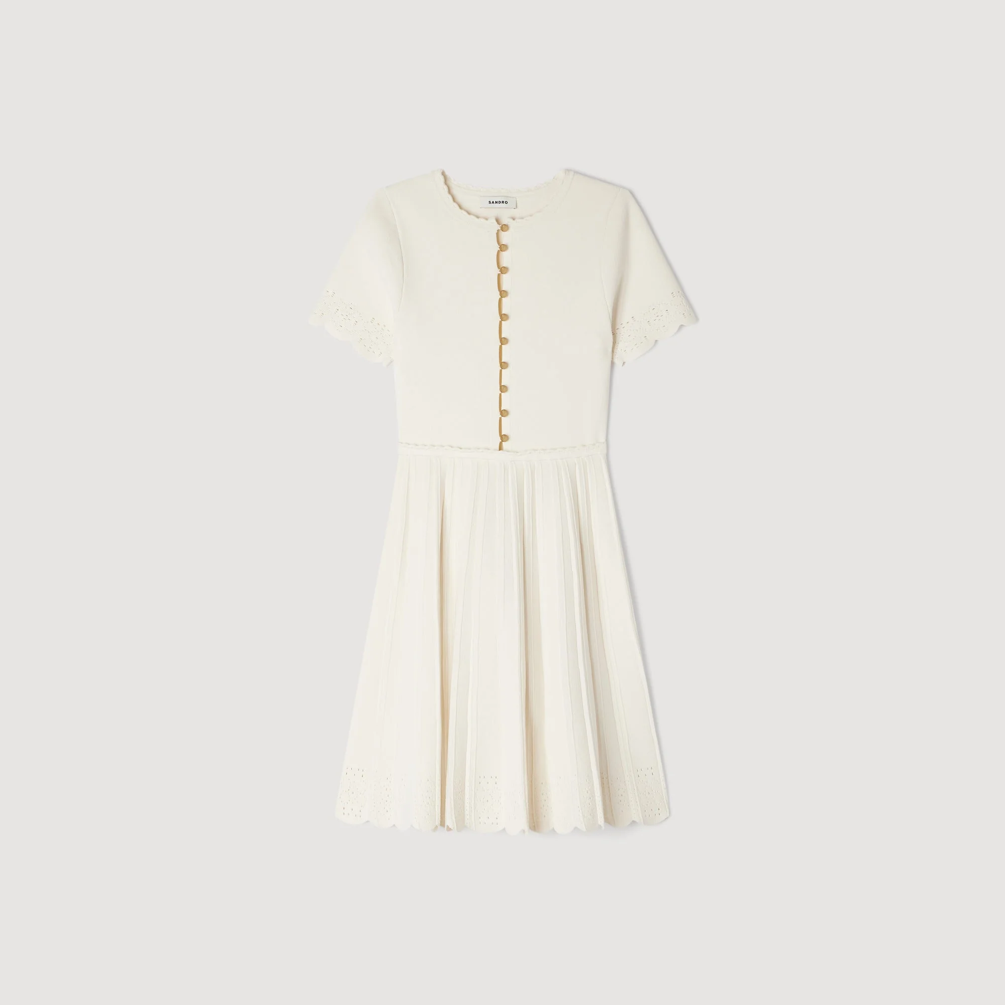 Gisele Pointelle Knit Short Dress Ecru - Image 6