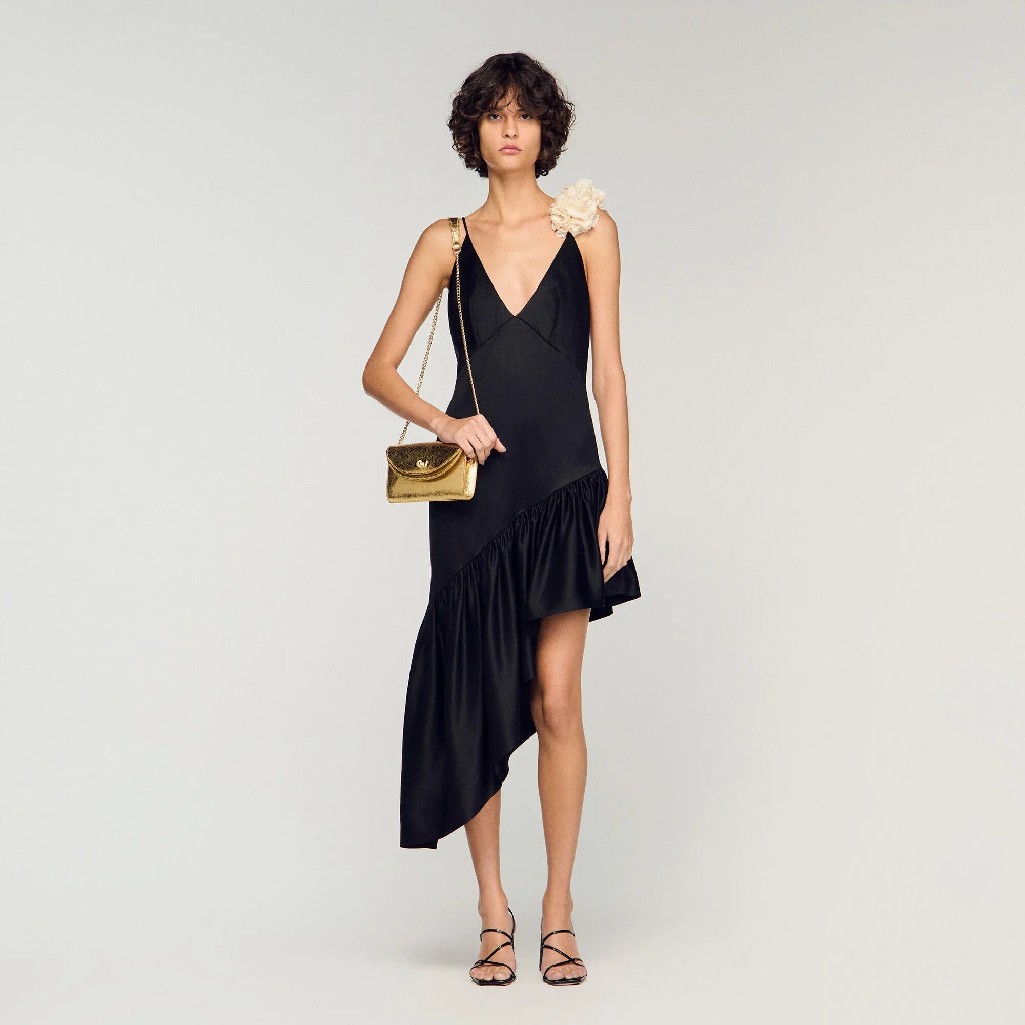 Laurine Floral Print Ruffled Short Dress Black