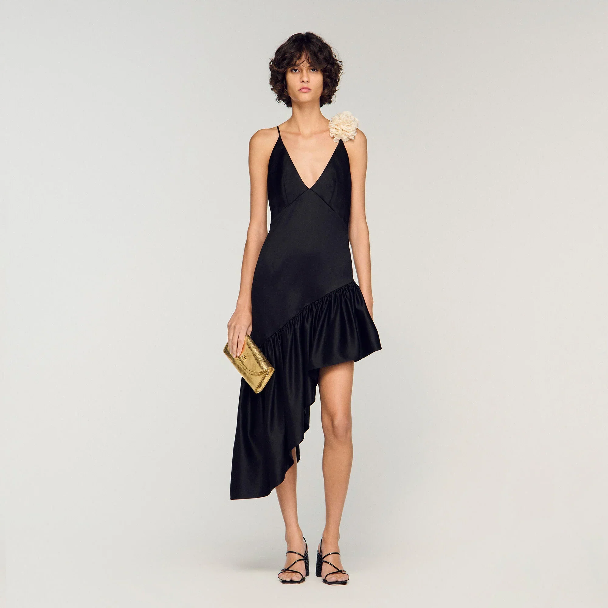 Laurine Floral Print Ruffled Short Dress Black - Image 2