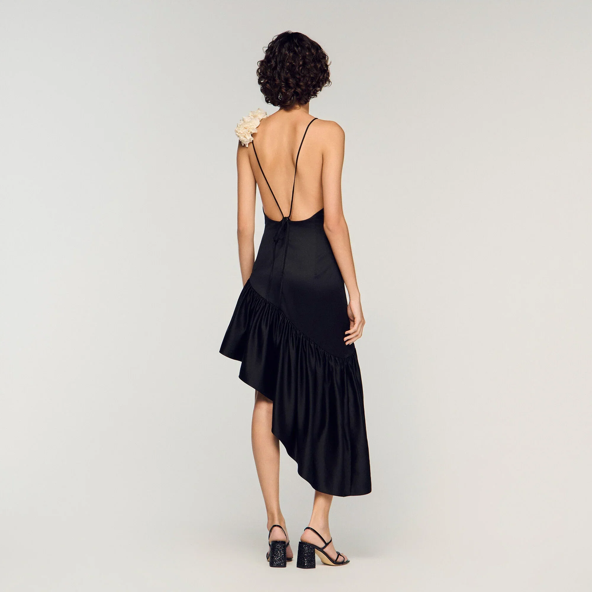 Laurine Floral Print Ruffled Short Dress Black - Image 3