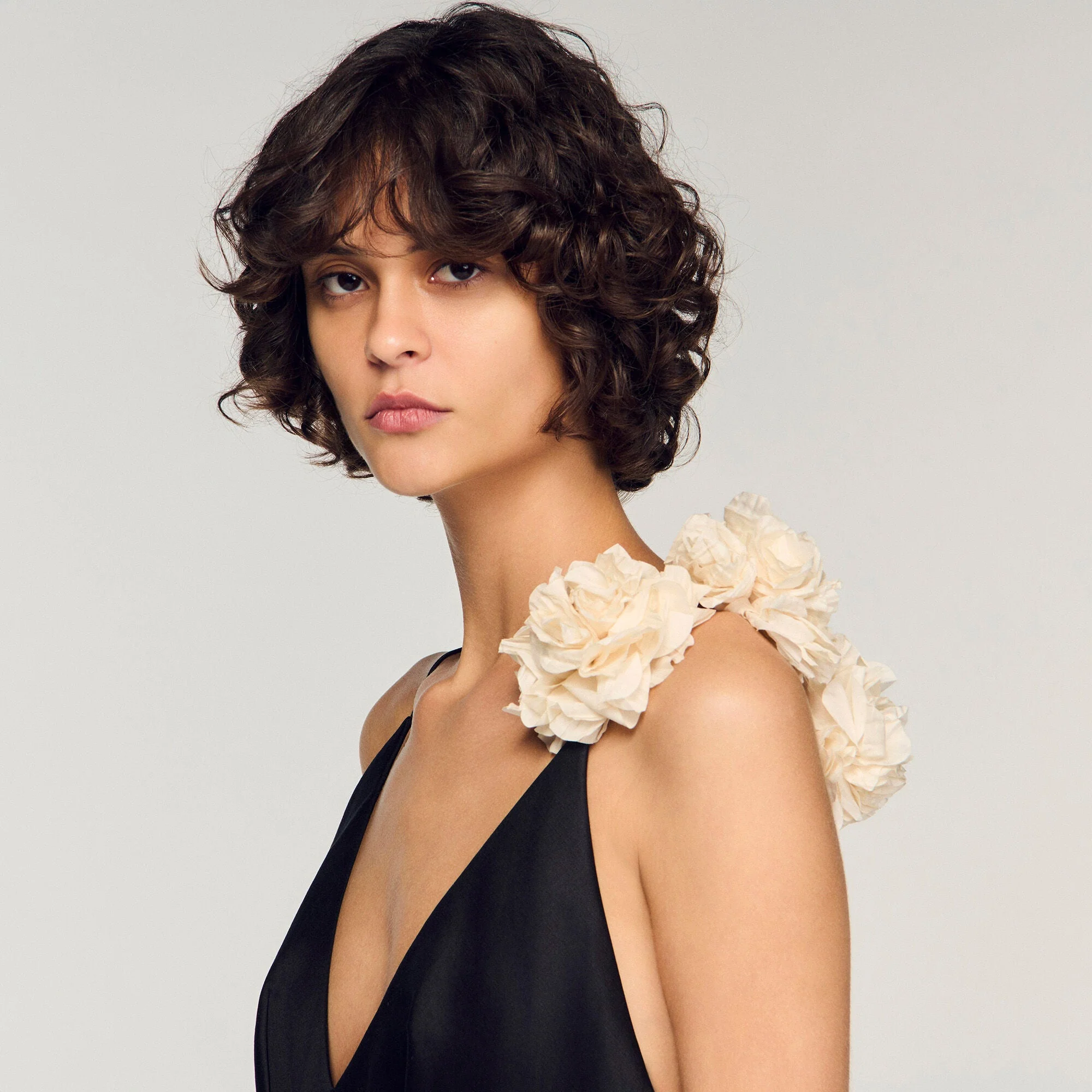 Laurine Floral Print Ruffled Short Dress Black - Image 4