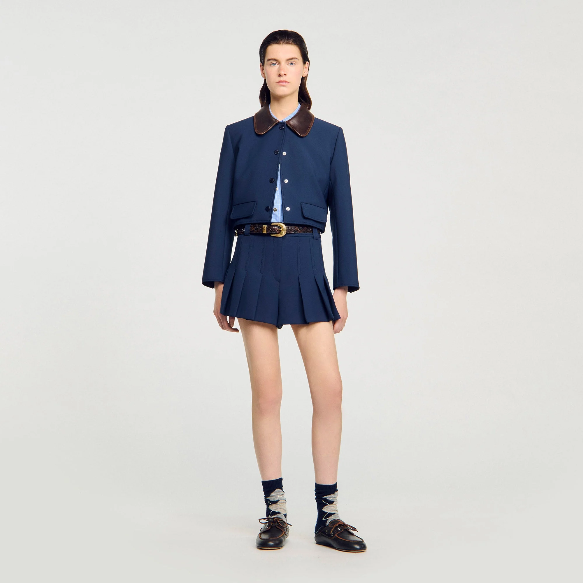 Soizig Tailored Pleated Shorts Navy Blue