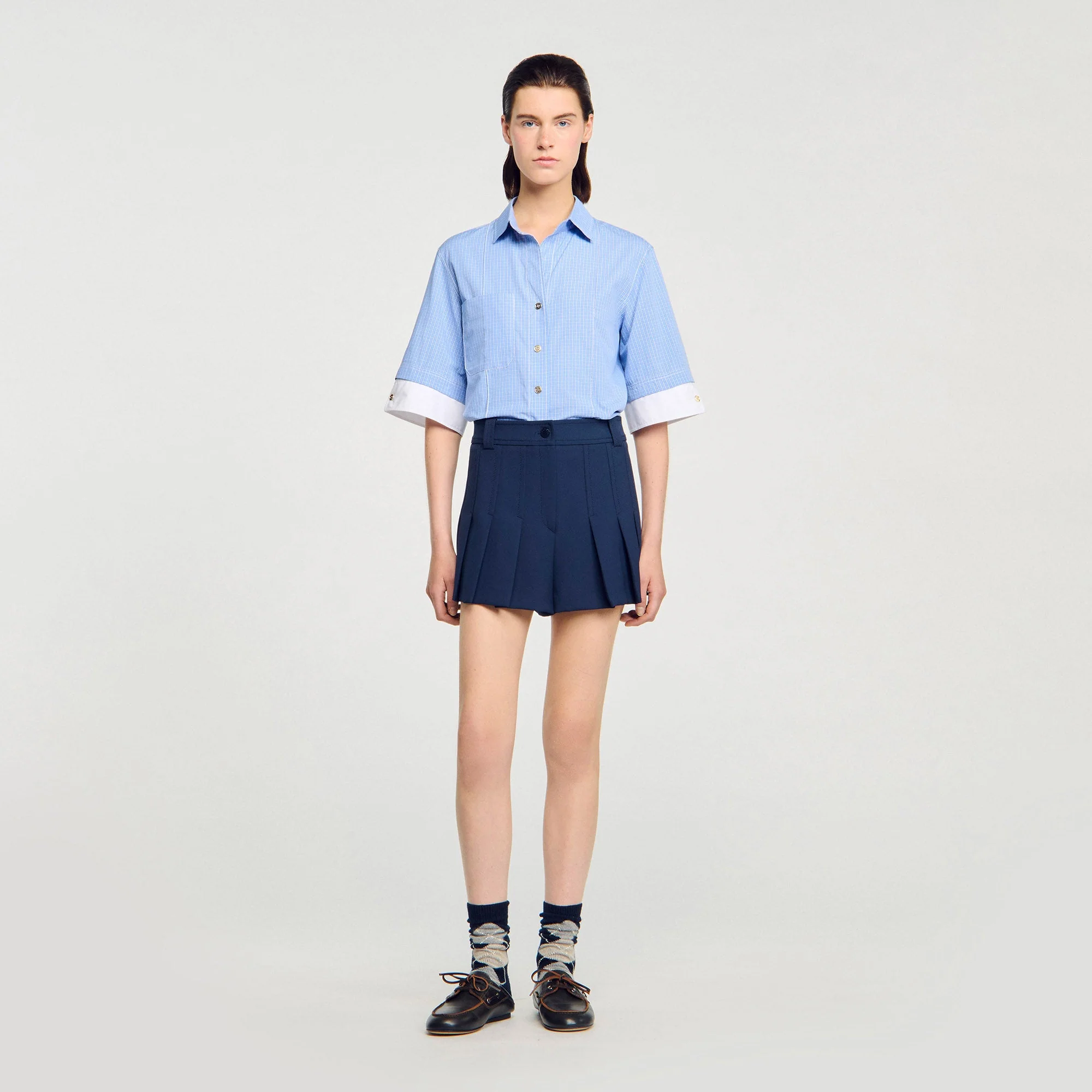 Soizig Tailored Pleated Shorts Navy Blue - Image 3