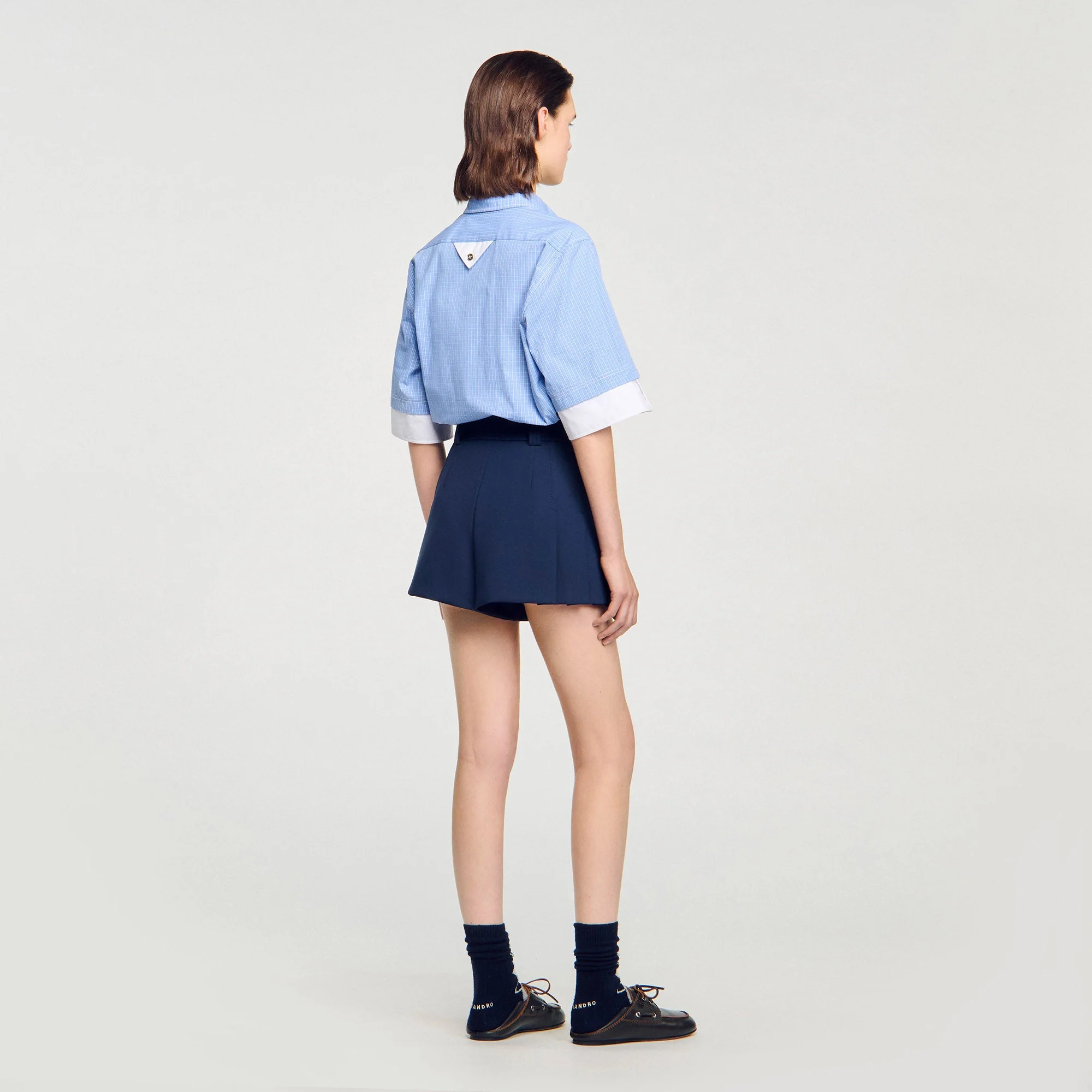 Soizig Tailored Pleated Shorts Navy Blue - Image 4