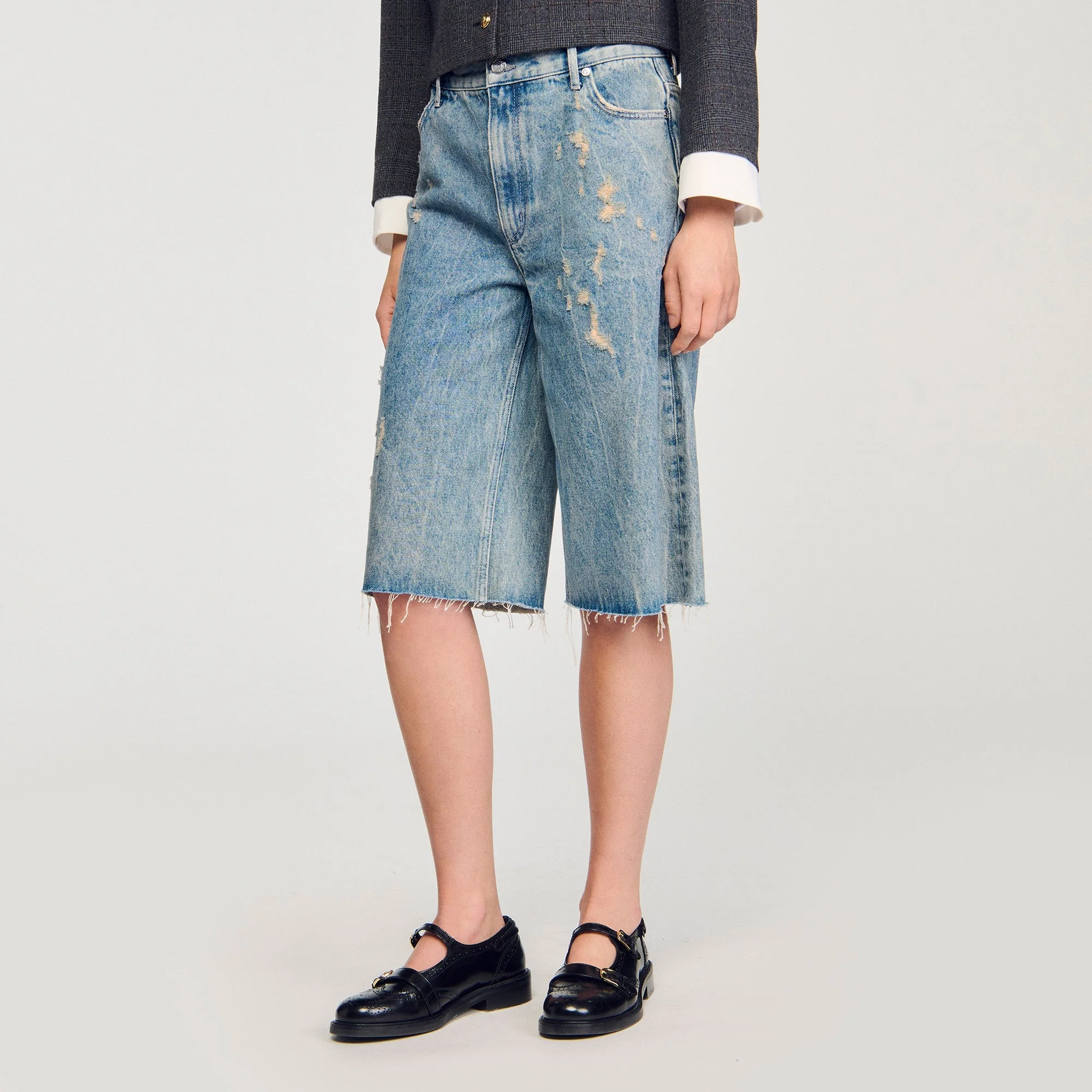 Lirio Distressed Denim Bermuda Shorts Blue Jean - Image 4