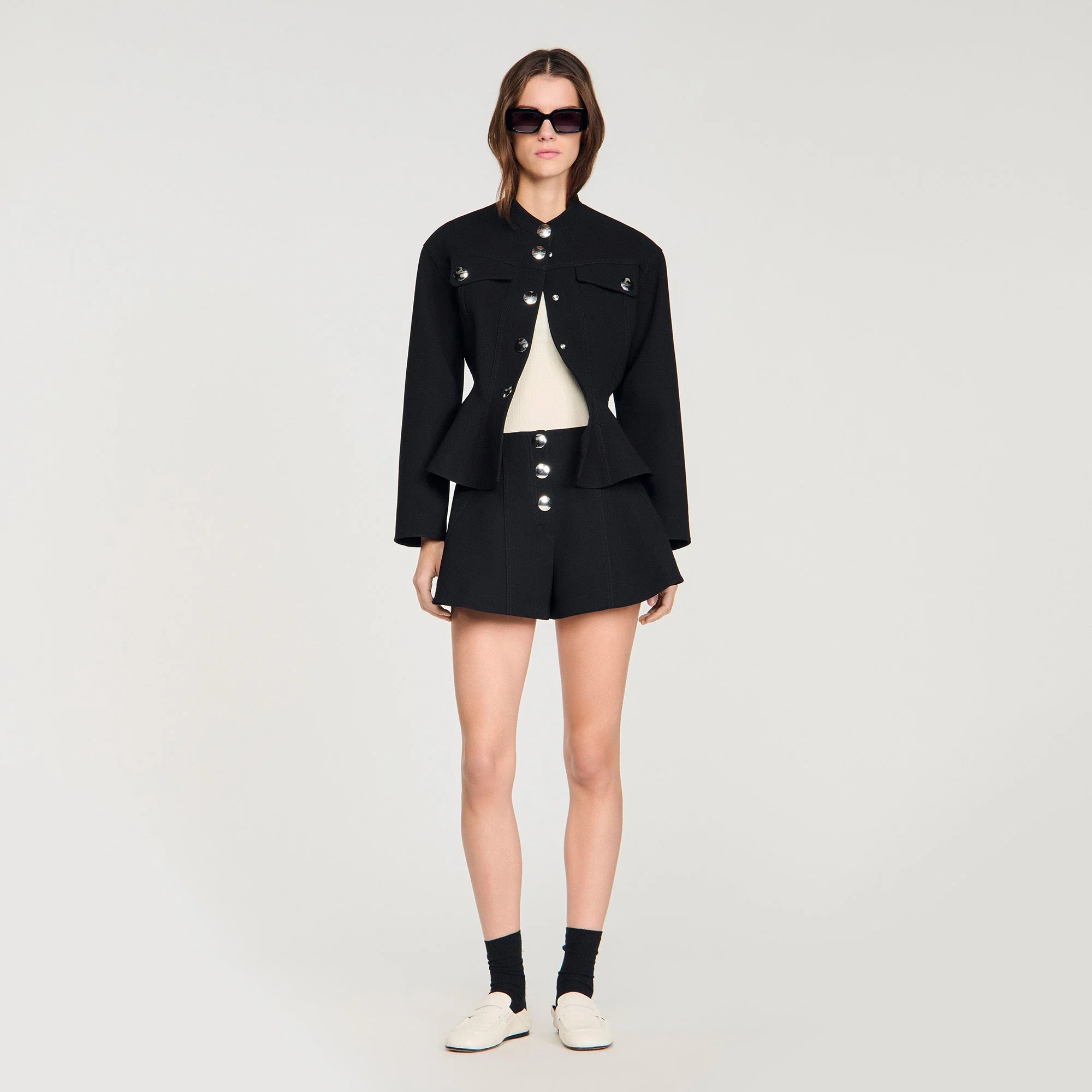 June Press-Stud Flared Shorts Black