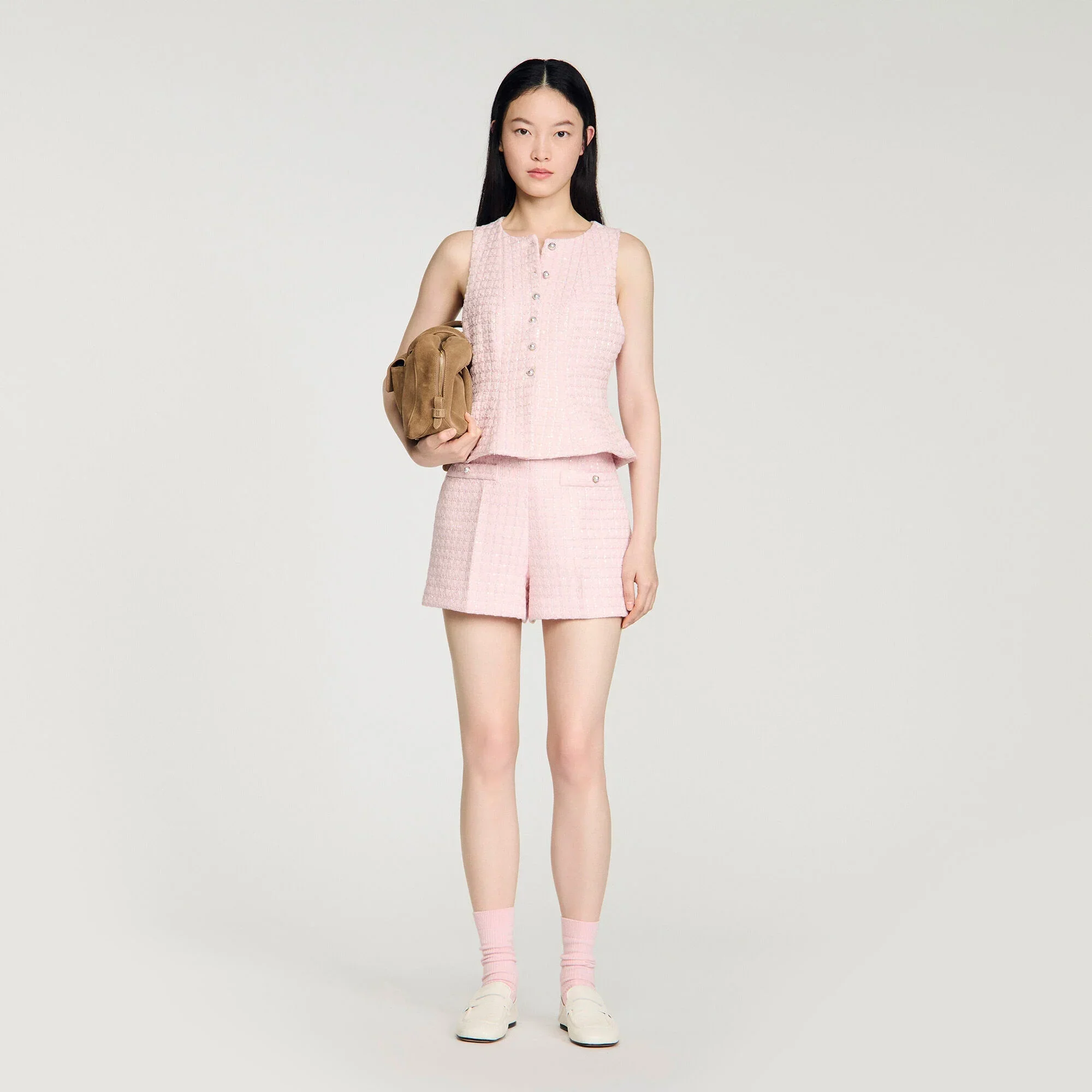 Demilys Sequin Check Tweed Shorts Pink