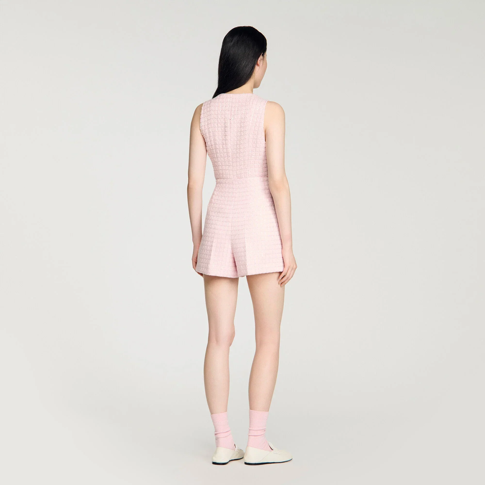 Demilys Sequin Check Tweed Shorts Pink - Image 5