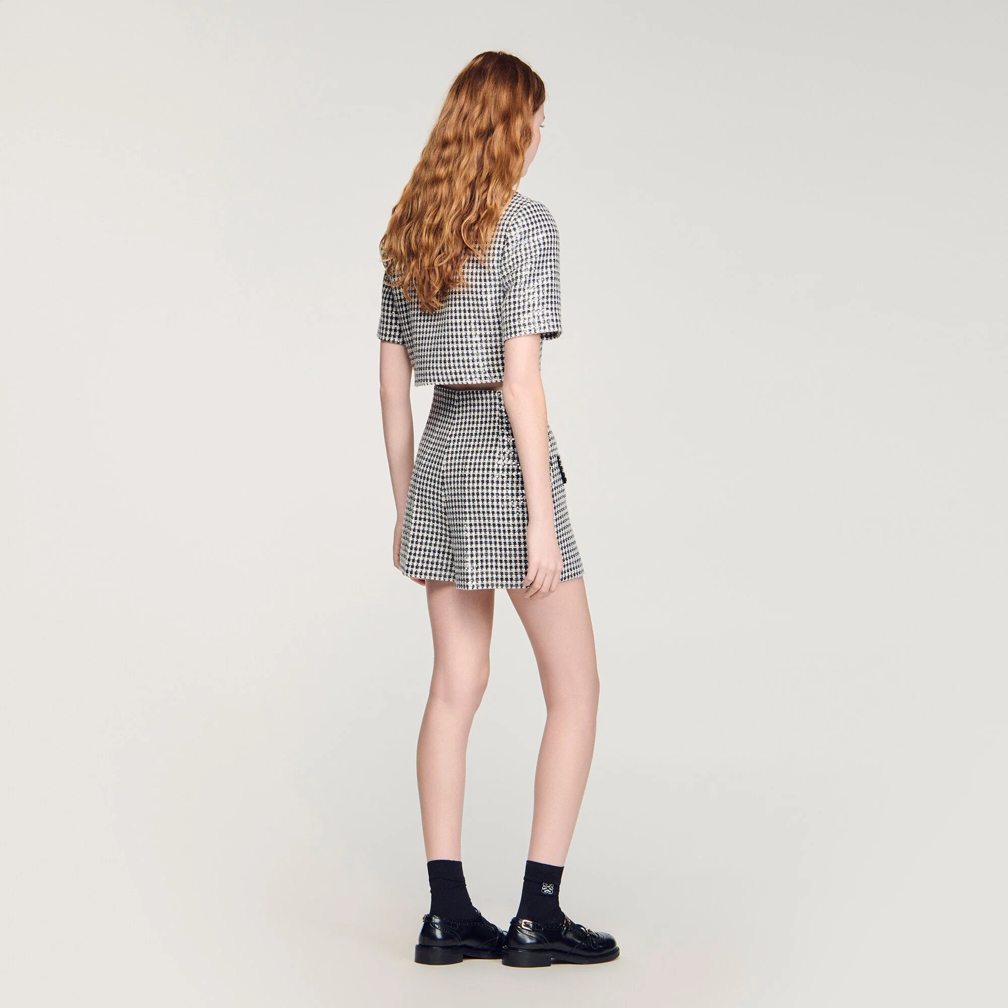 Florent Sequin Houndstooth Tweed Shorts Black / White - Image 5