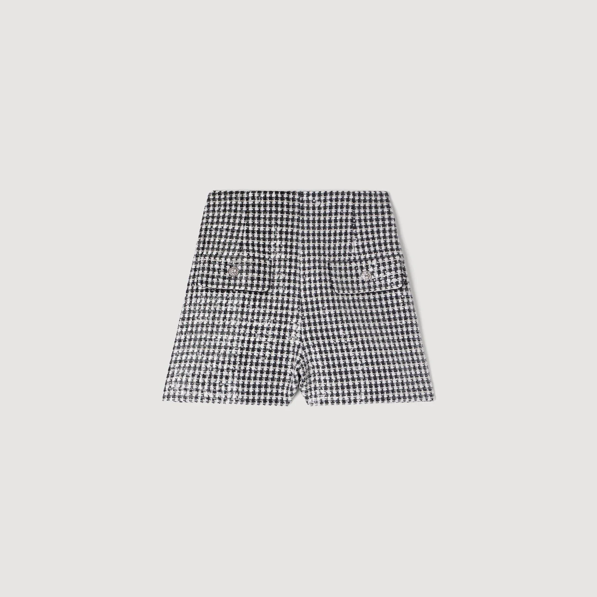 Florent Sequin Houndstooth Tweed Shorts Black / White - Image 6
