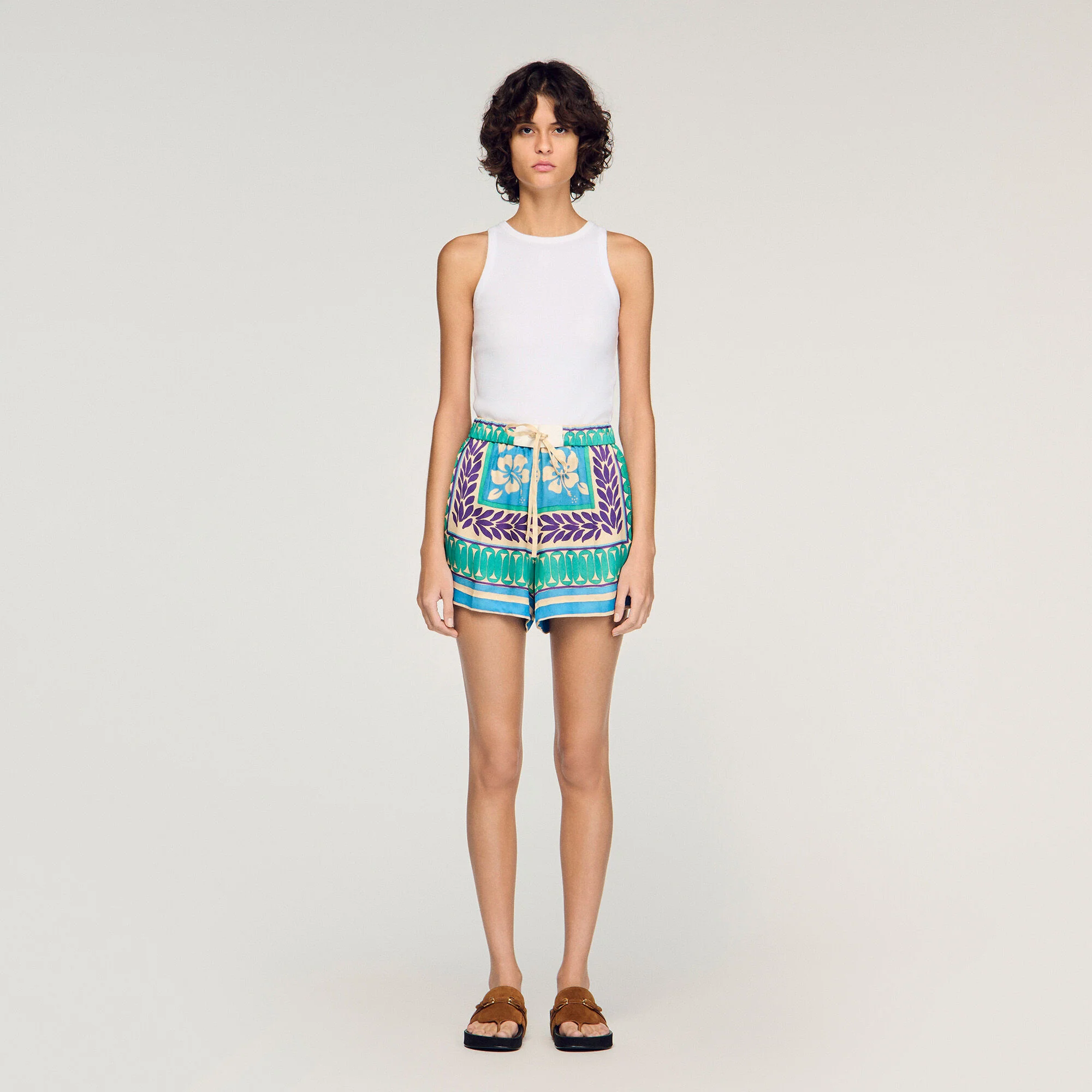 Solane Short Floral Print Shorts Green / Purple - Image 2