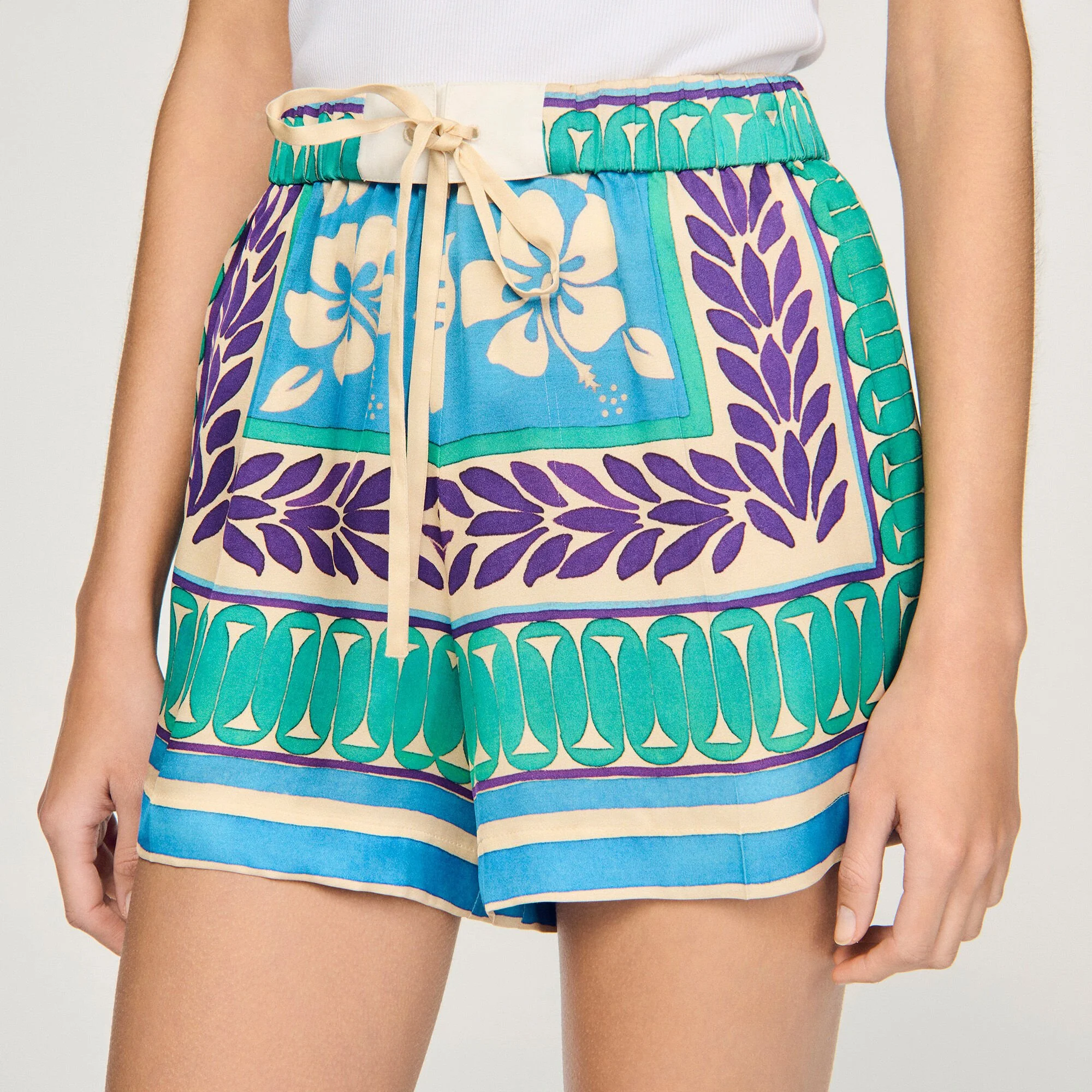Solane Short Floral Print Shorts Green / Purple - Image 3