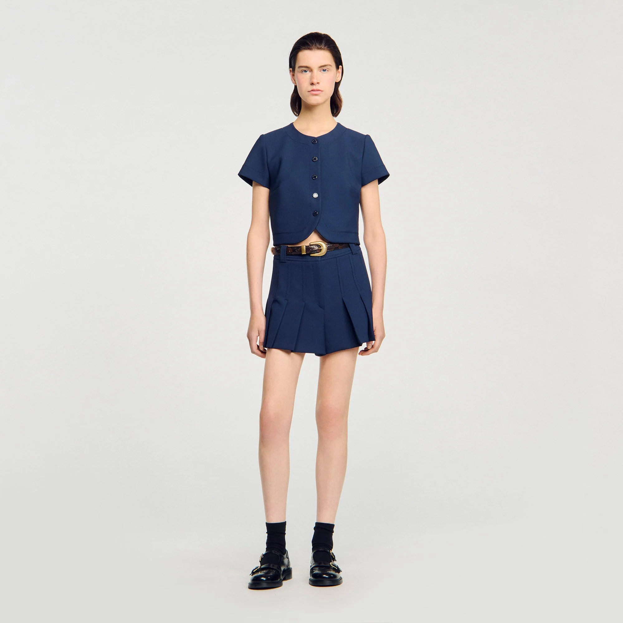 Elianna Buttoned Crop Top Navy Blue
