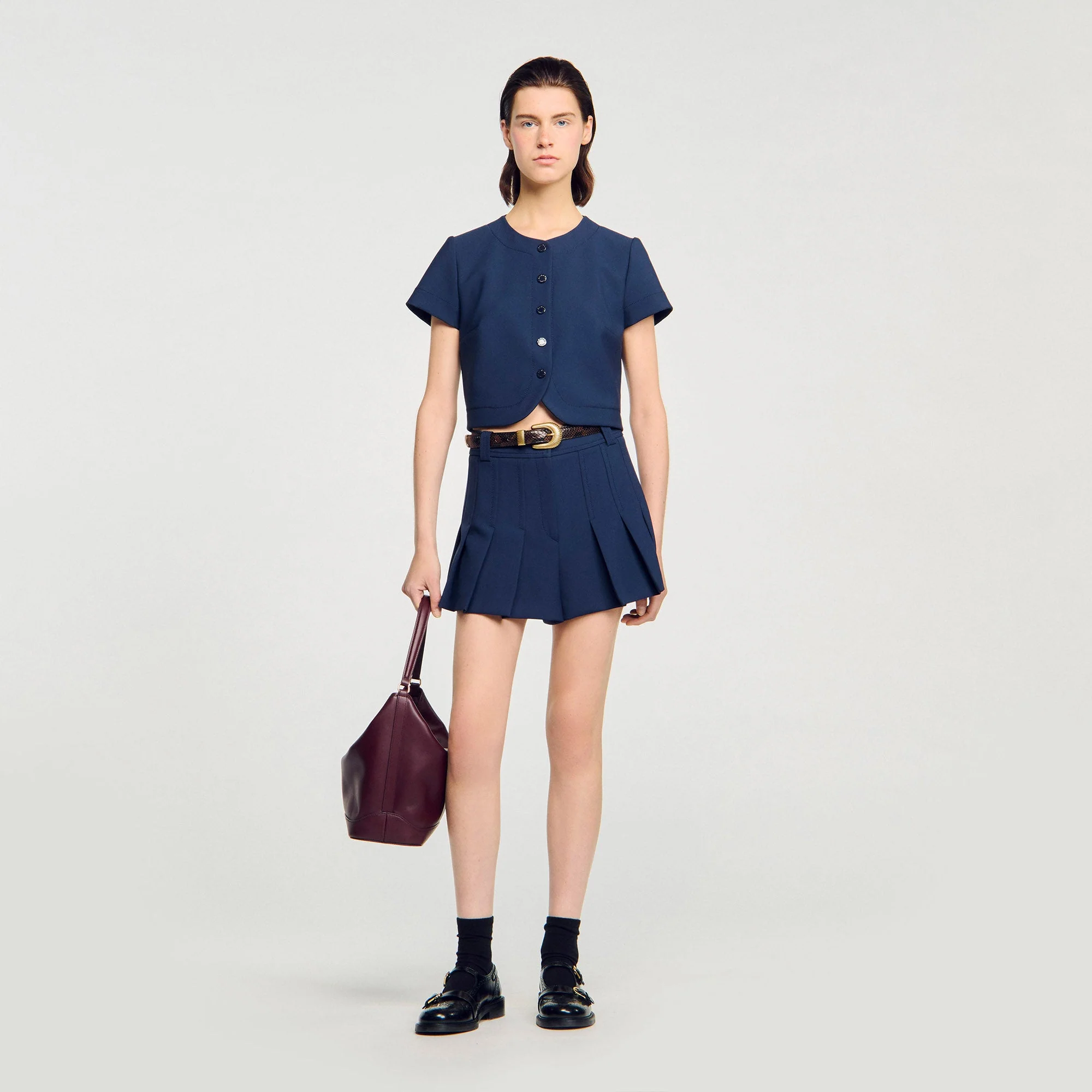 Elianna Buttoned Crop Top Navy Blue - Image 2