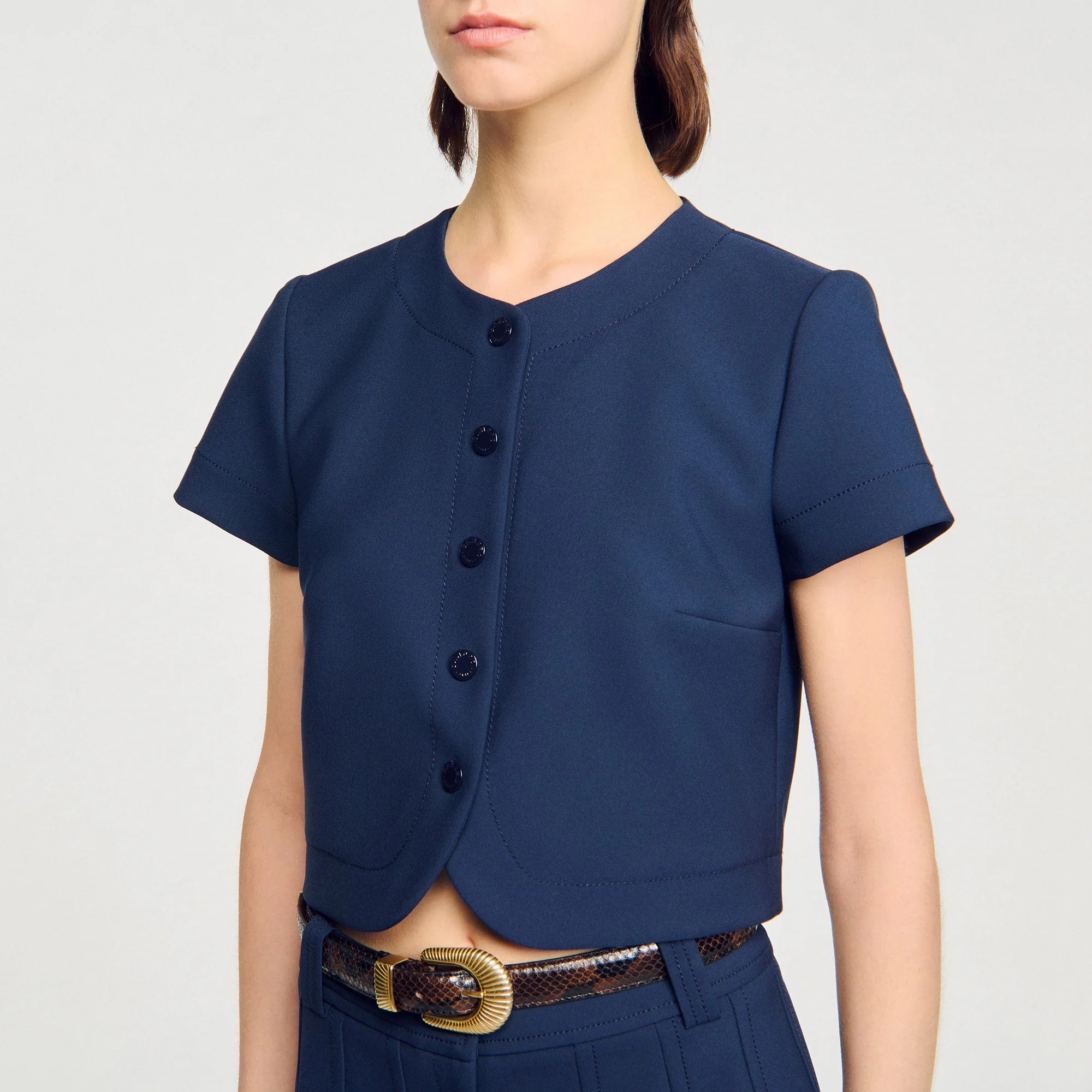 Elianna Buttoned Crop Top Navy Blue - Image 5