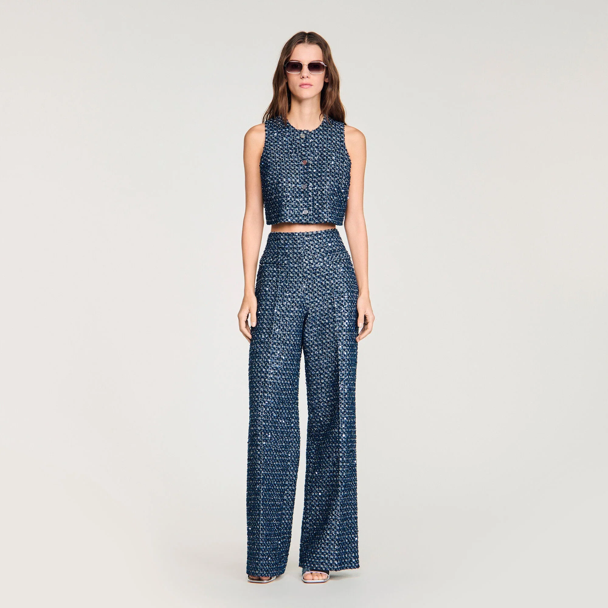 Bellamy Sequin Crop Top Navy Blue
