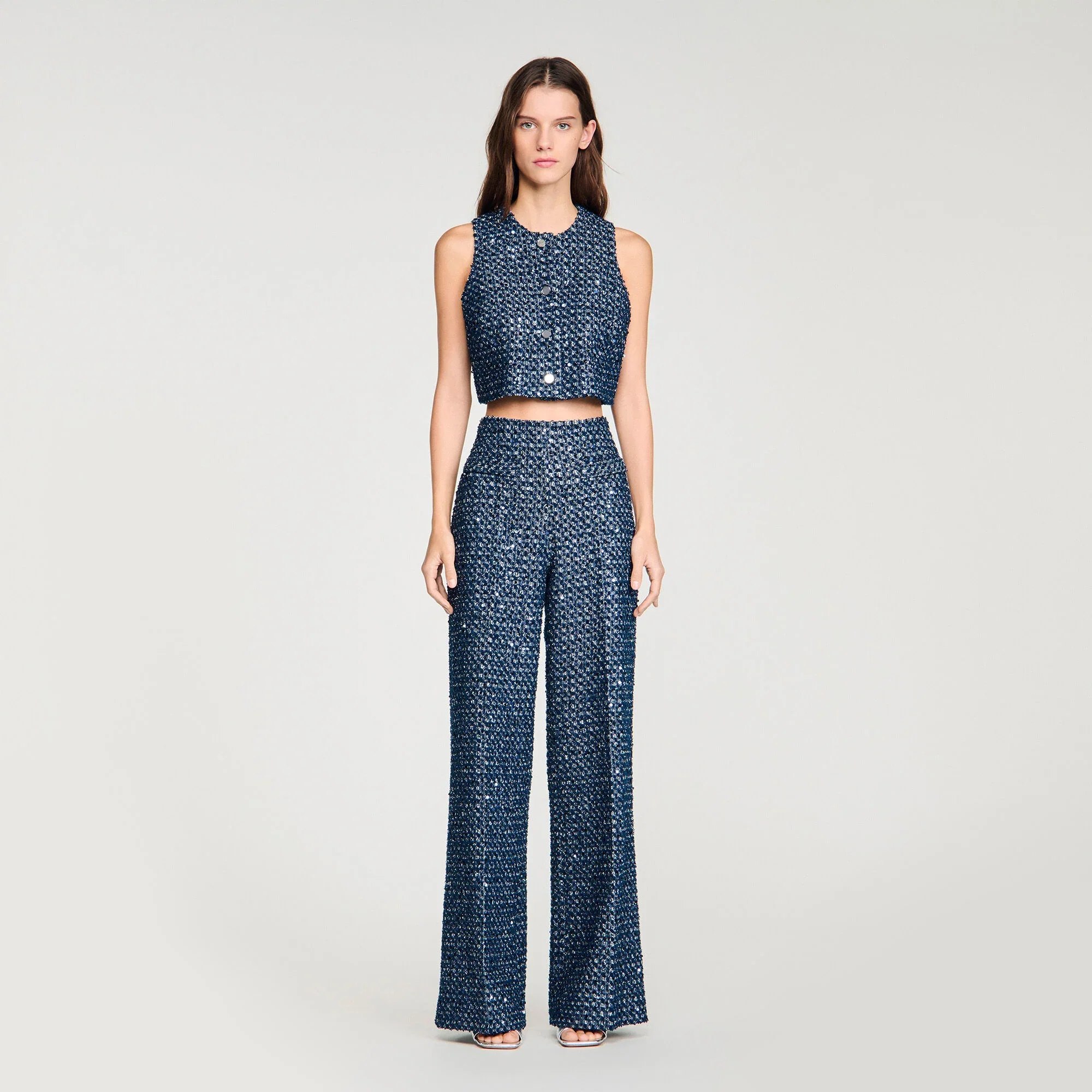 Bellamy Sequin Crop Top Navy Blue - Image 2