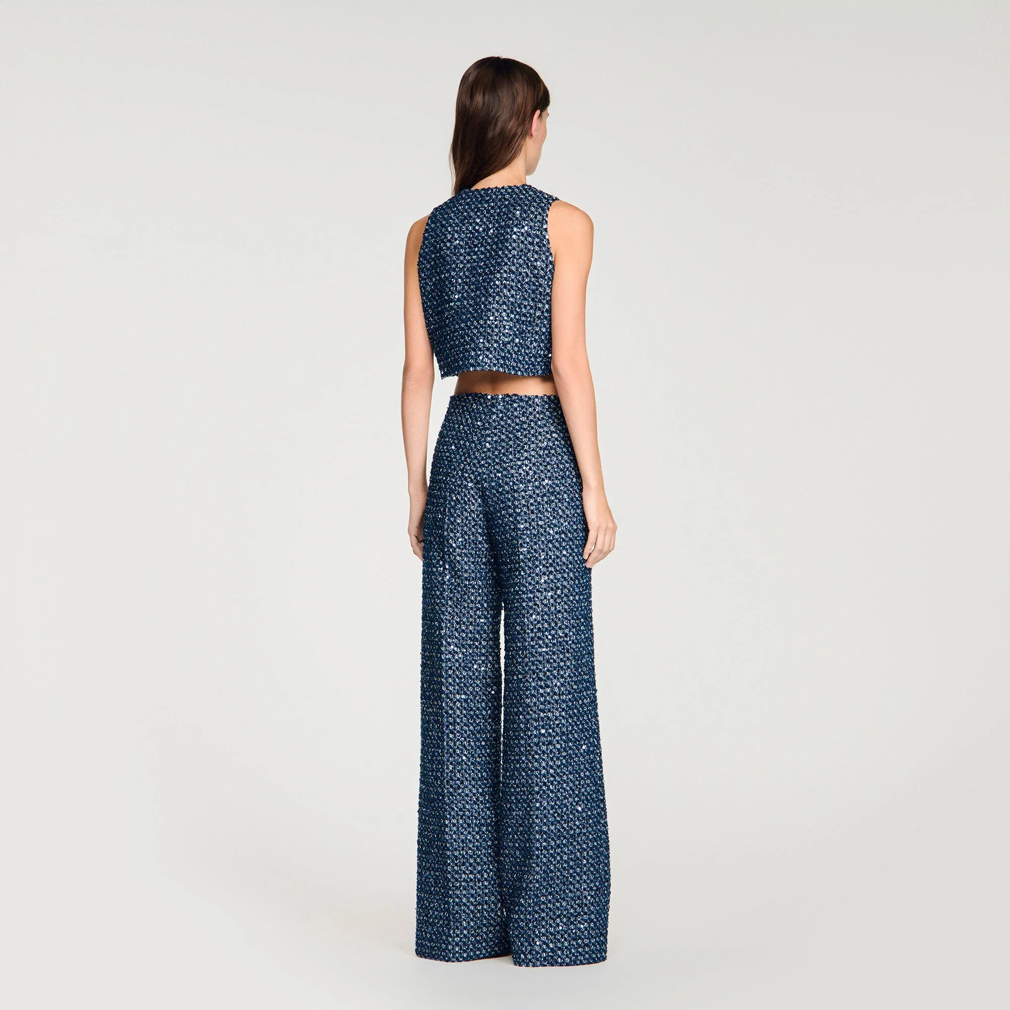 Bellamy Sequin Crop Top Navy Blue - Image 3