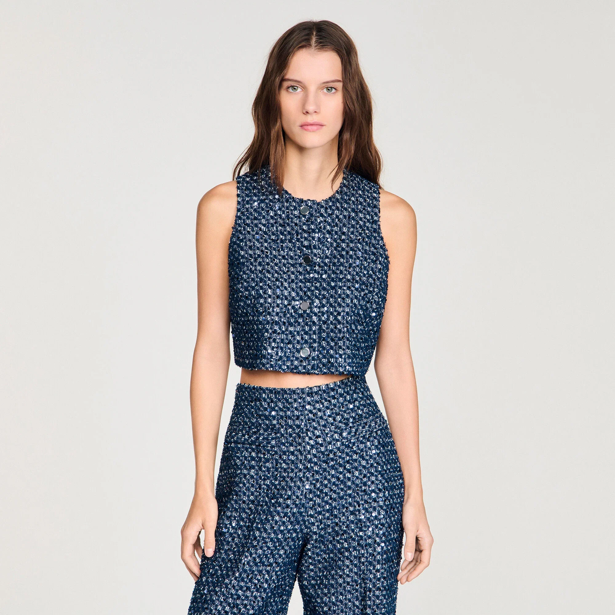 Bellamy Sequin Crop Top Navy Blue - Image 5