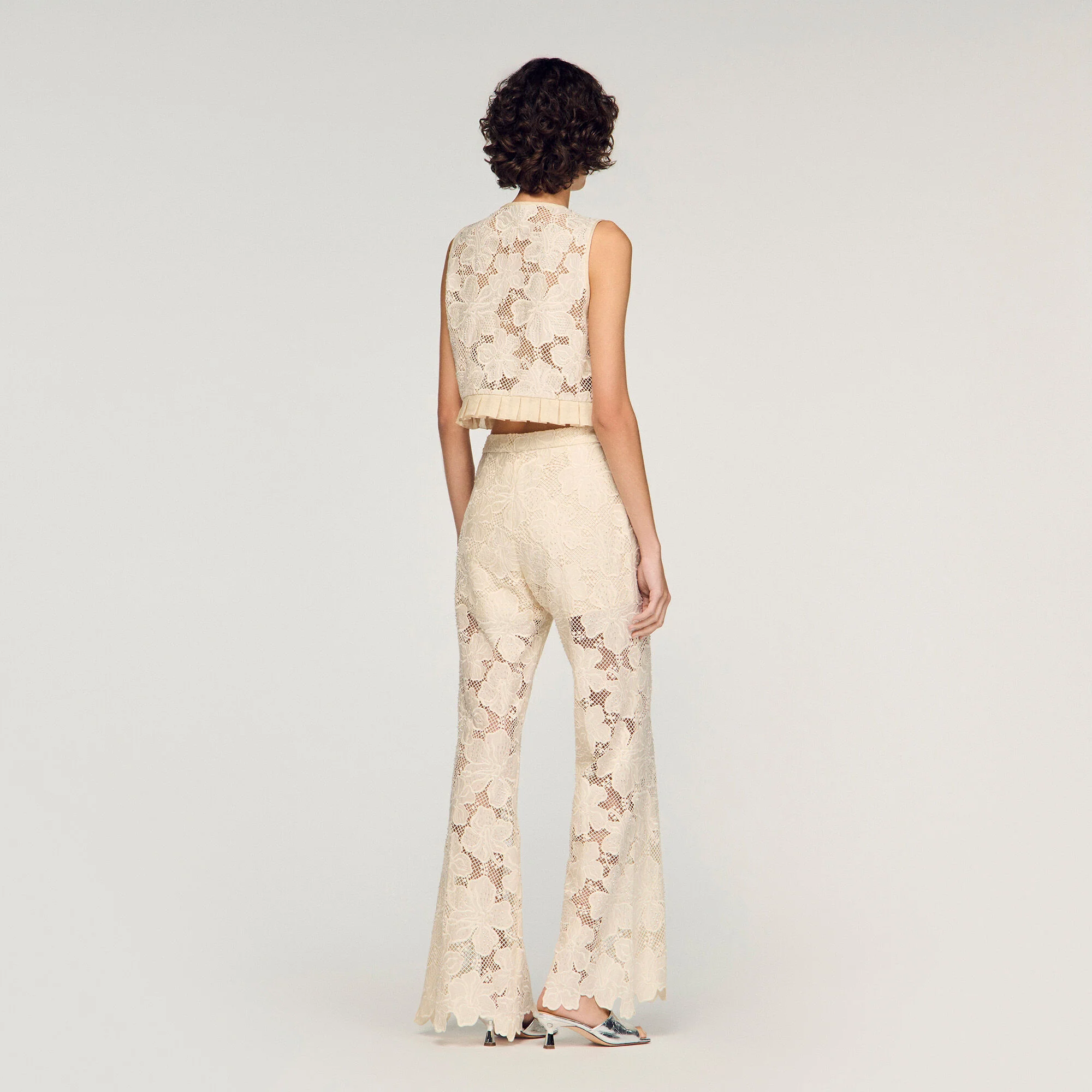 Amane Guipure Lace Crop Top Ecru - Image 5