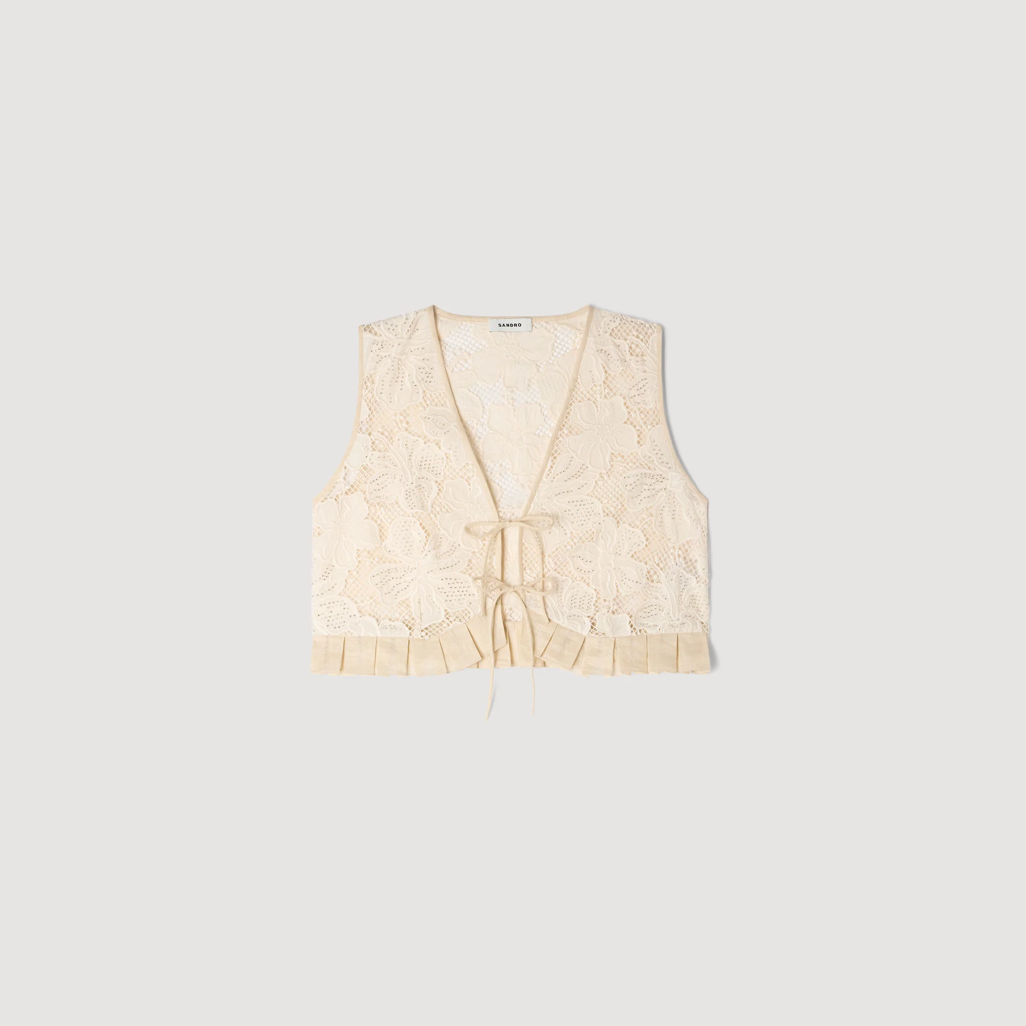 Amane Guipure Lace Crop Top Ecru - Image 6