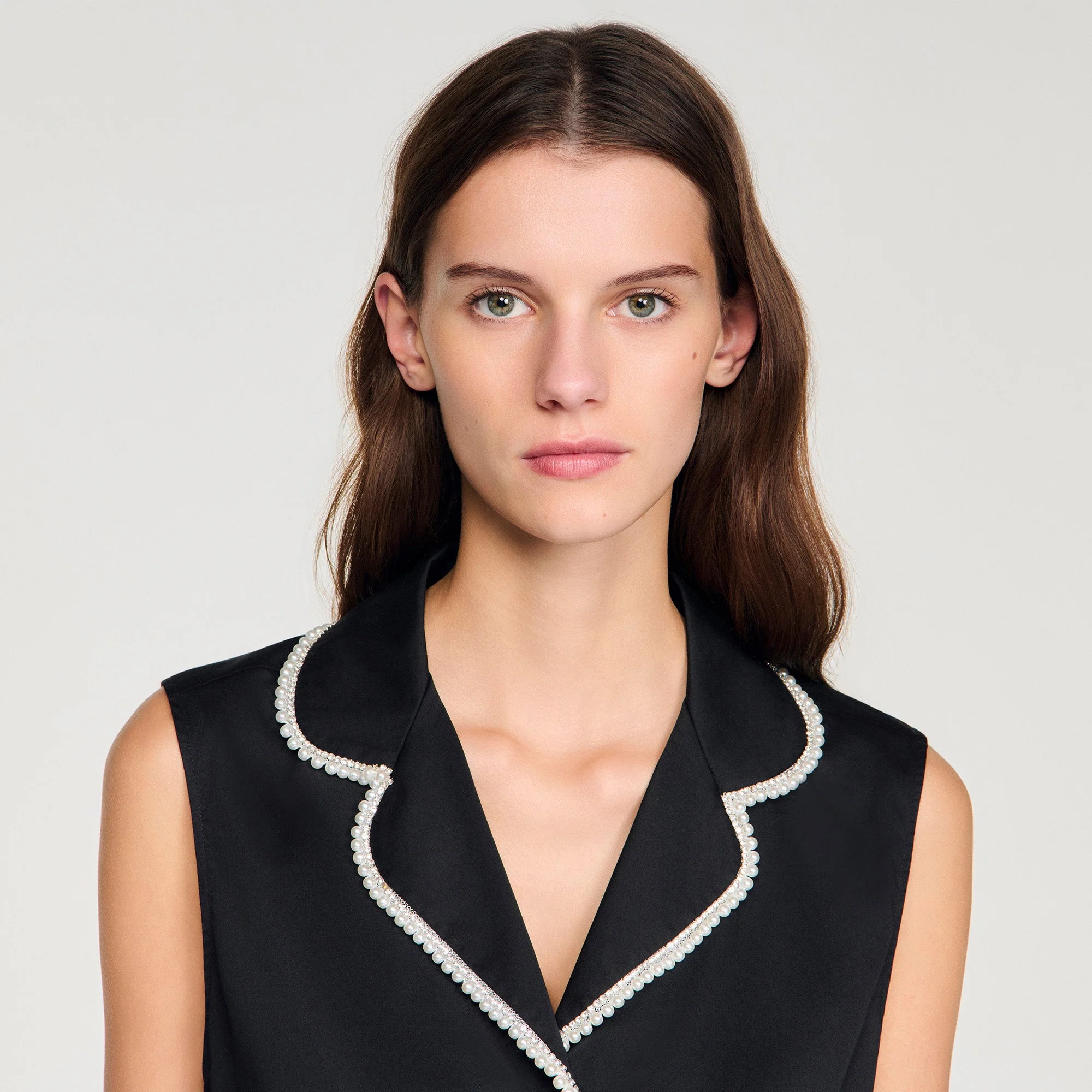 Aka Beaded Collar Top Black - Image 3