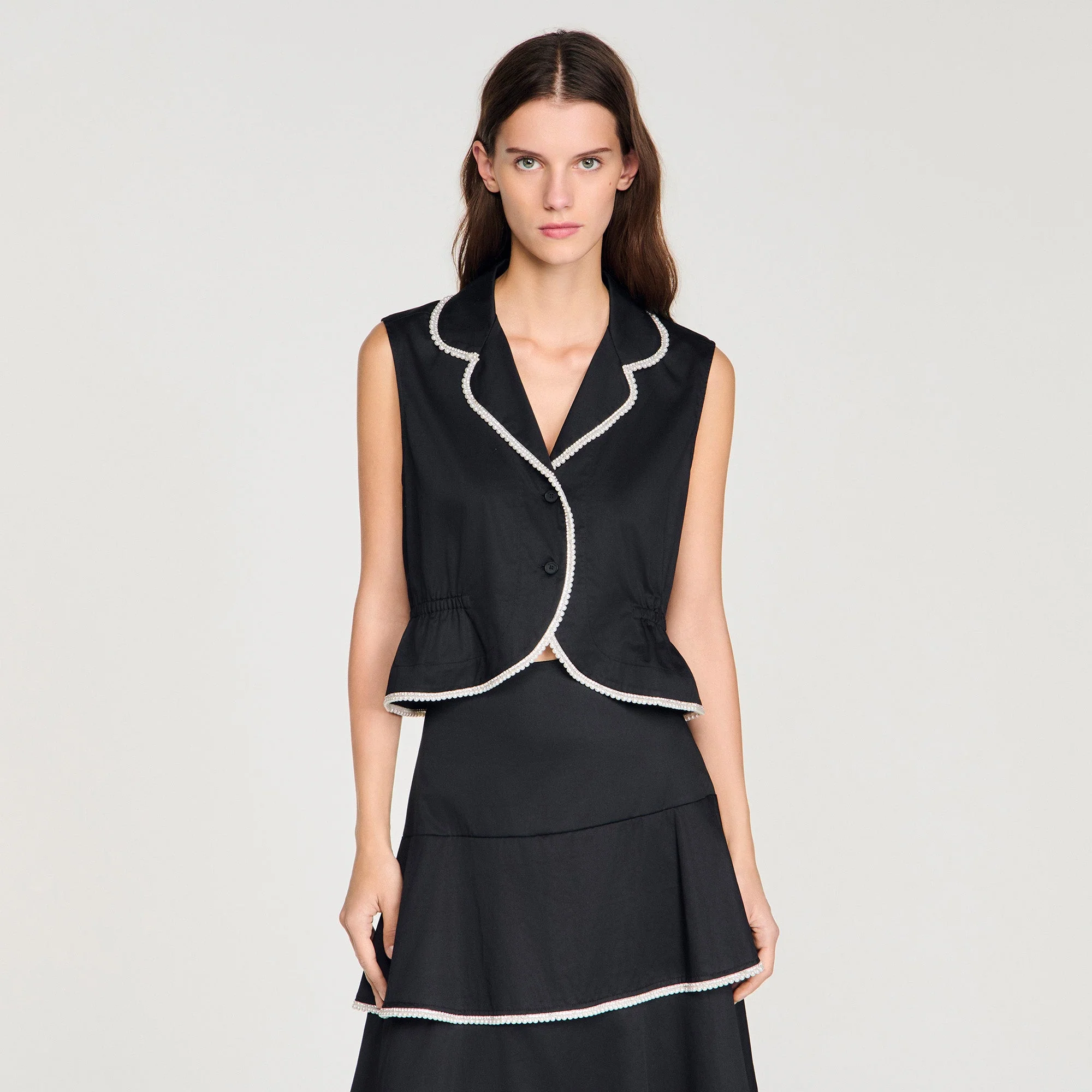 Aka Beaded Collar Top Black - Image 4