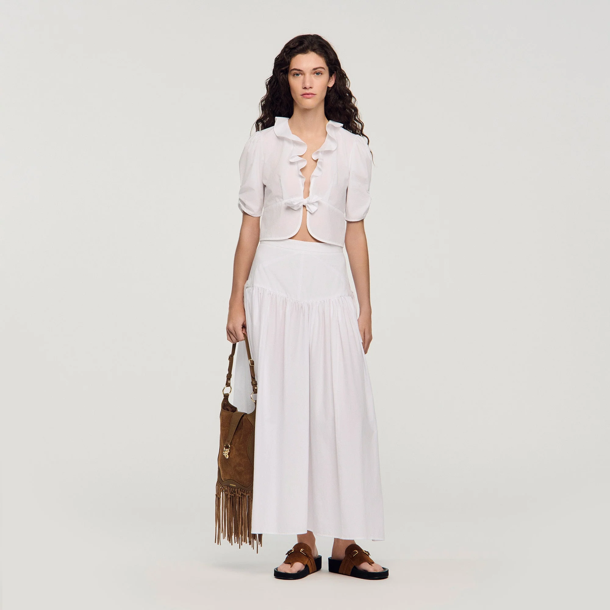 Aleo Ruffled Crop Top White