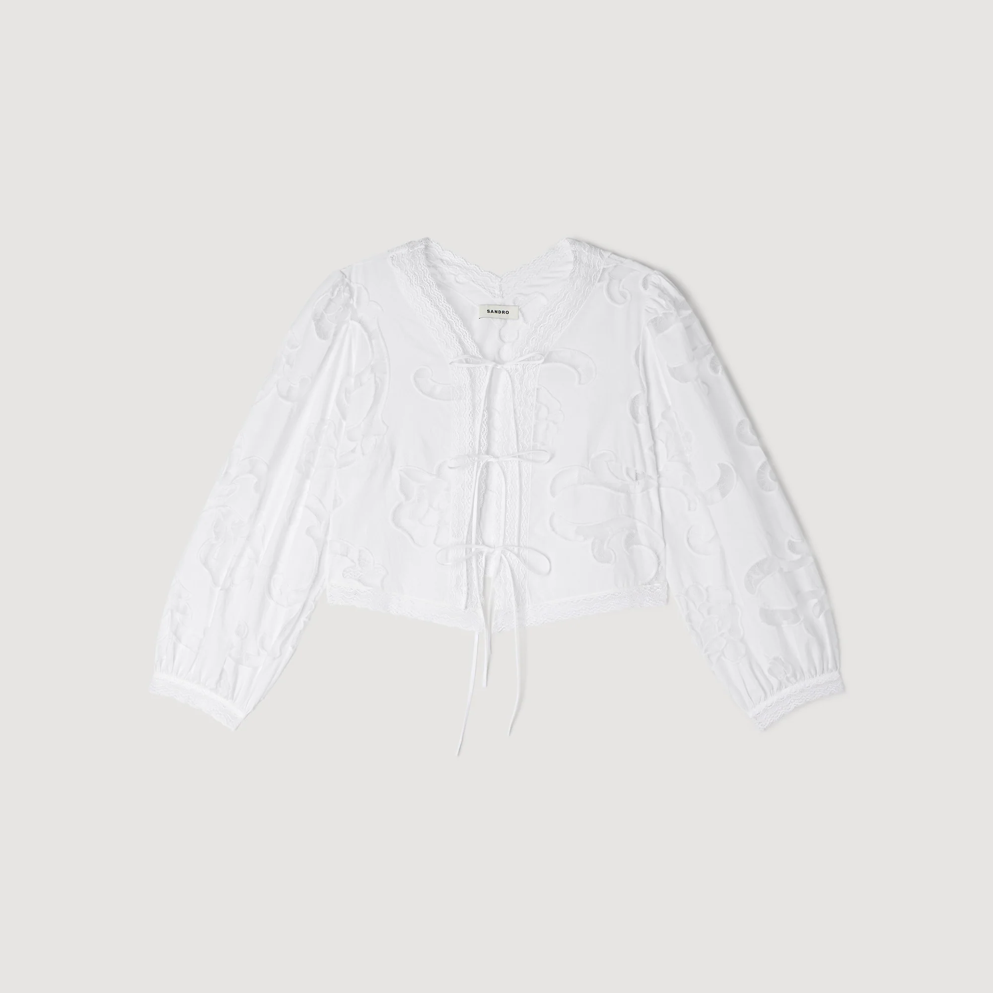 Luana Floral Openwork Crop Top Ecru