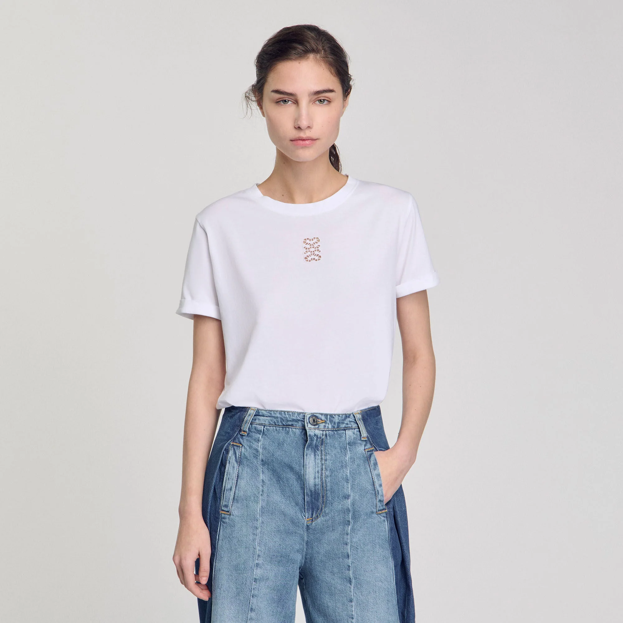 Ezra Cotton T-Shirt With Embroidery White - Image 4