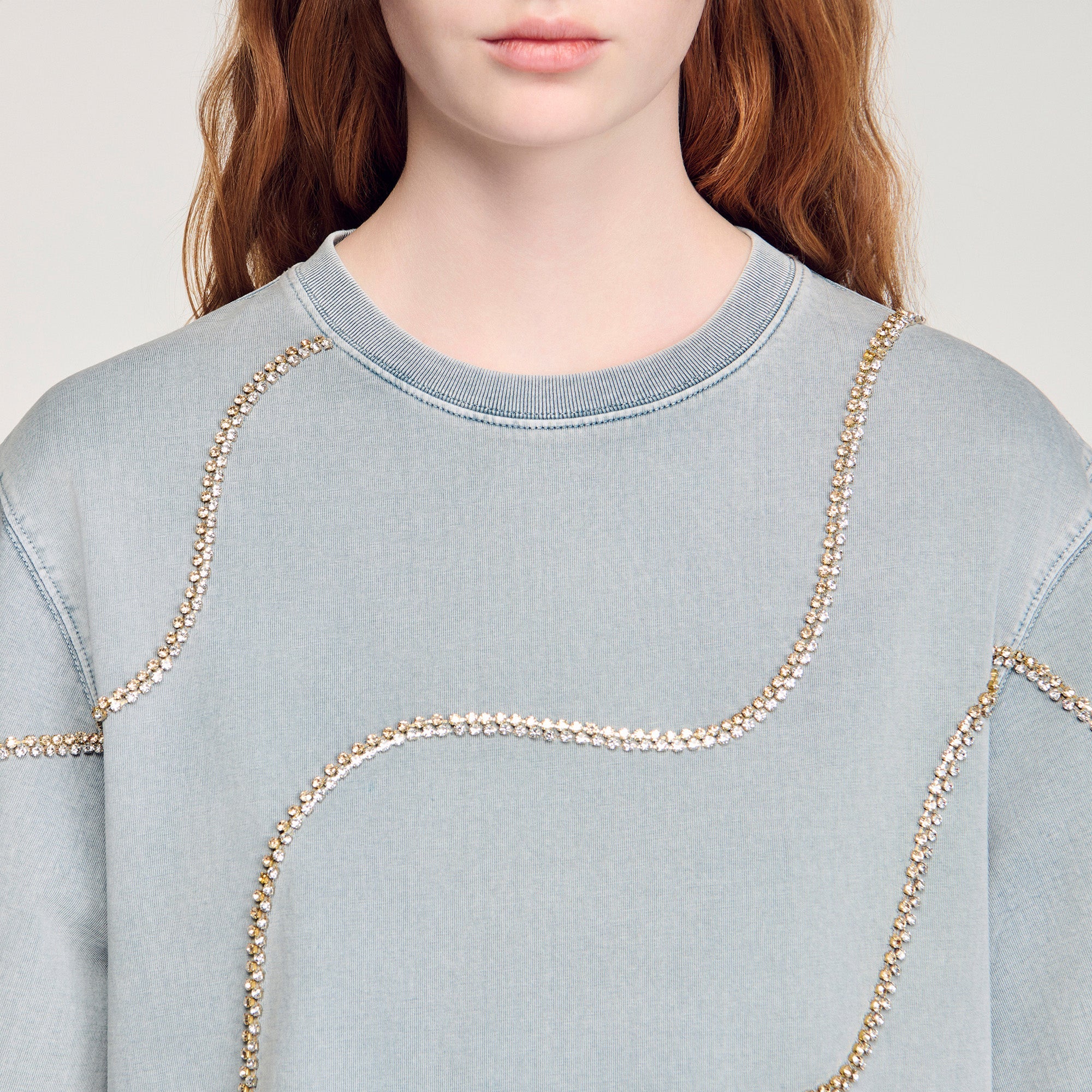 Strass Wave Rhinestone T-Shirt Grey - Image 3