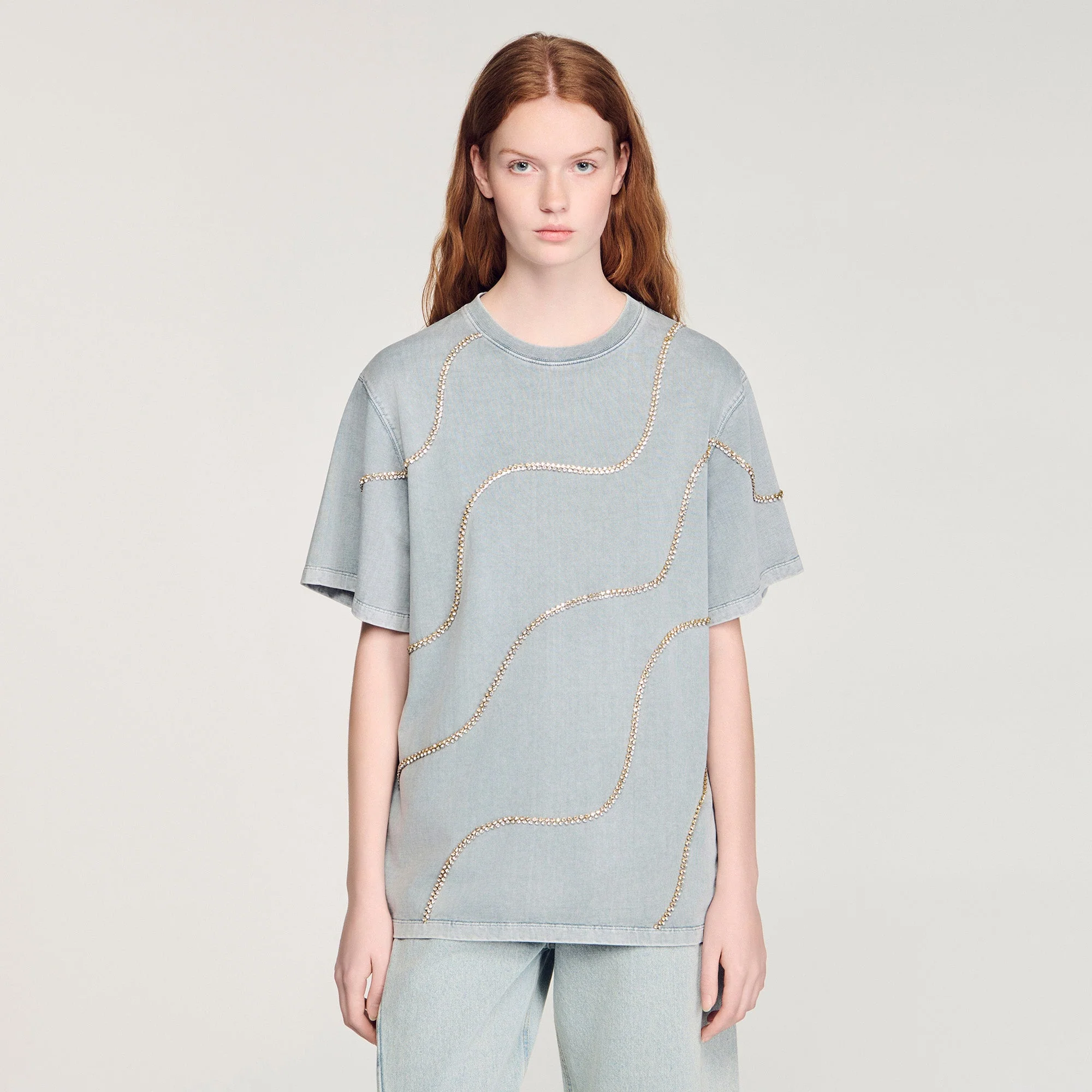 Strass Wave Rhinestone T-Shirt Grey - Image 4