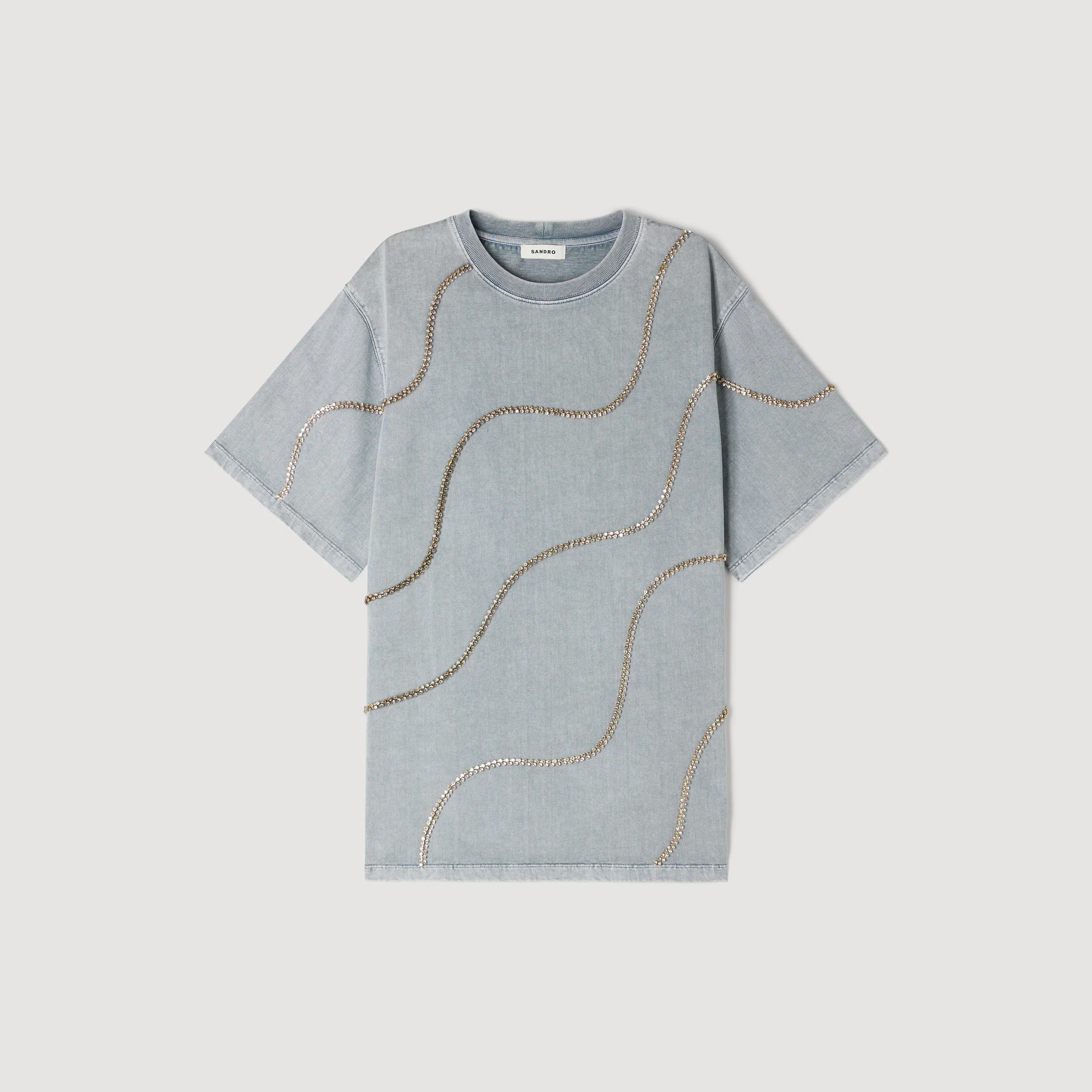 Strass Wave Rhinestone T-Shirt Grey - Image 5