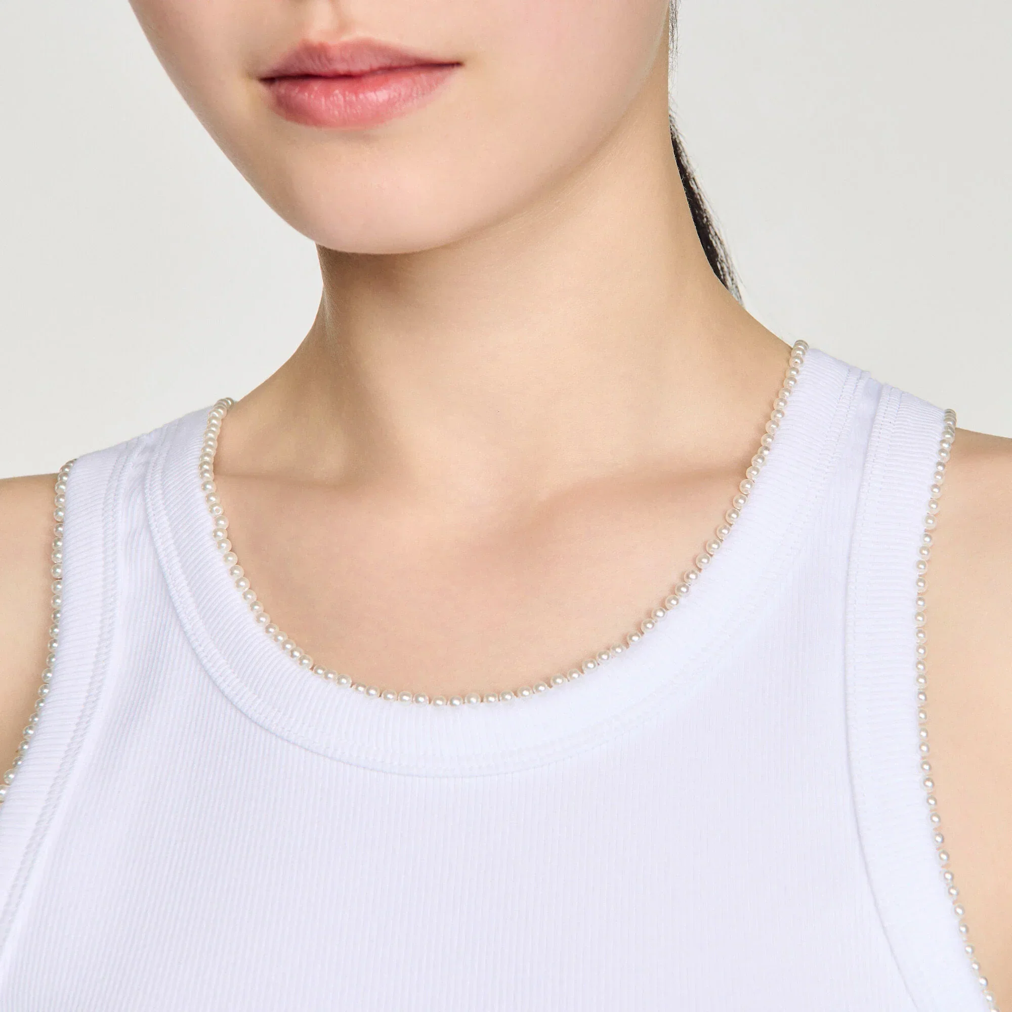 Evie Beaded Ribbed Vest Top White - Image 3