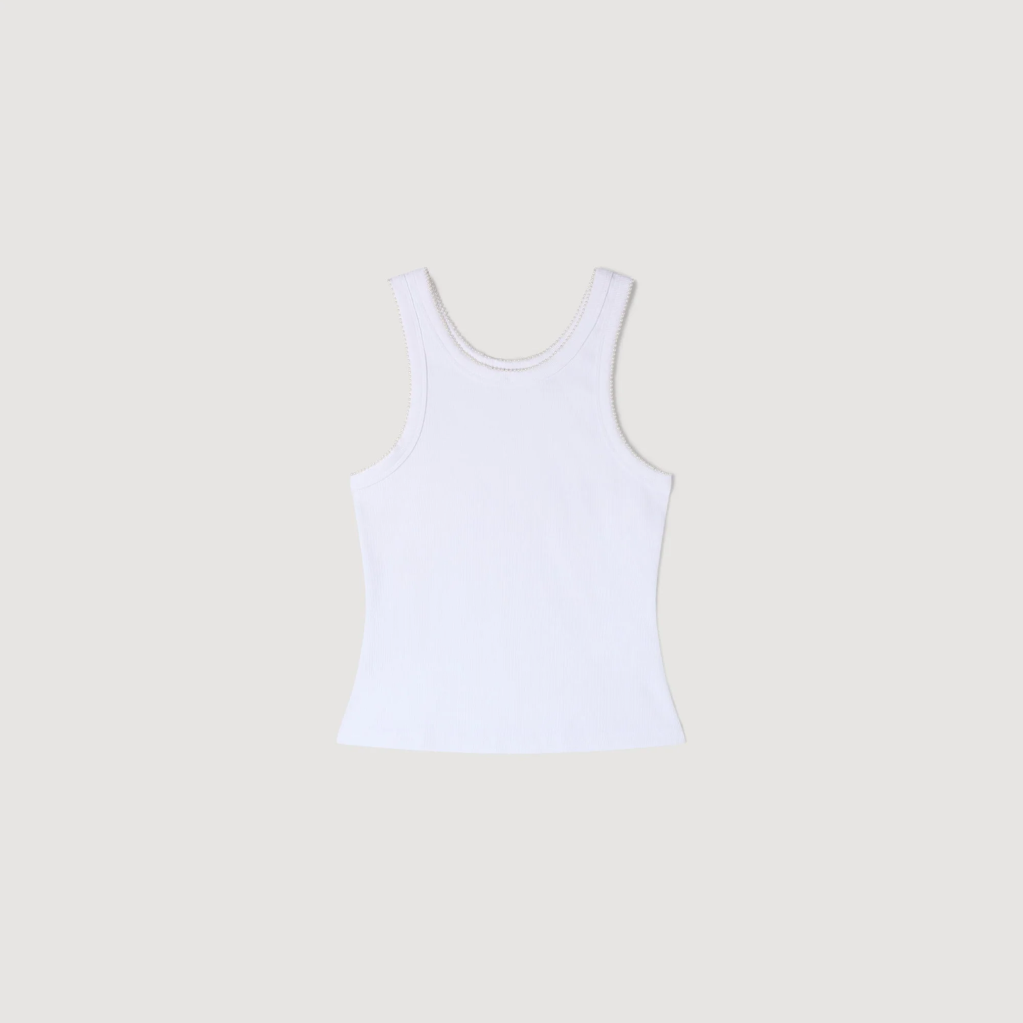 Evie Beaded Ribbed Vest Top White - Image 6