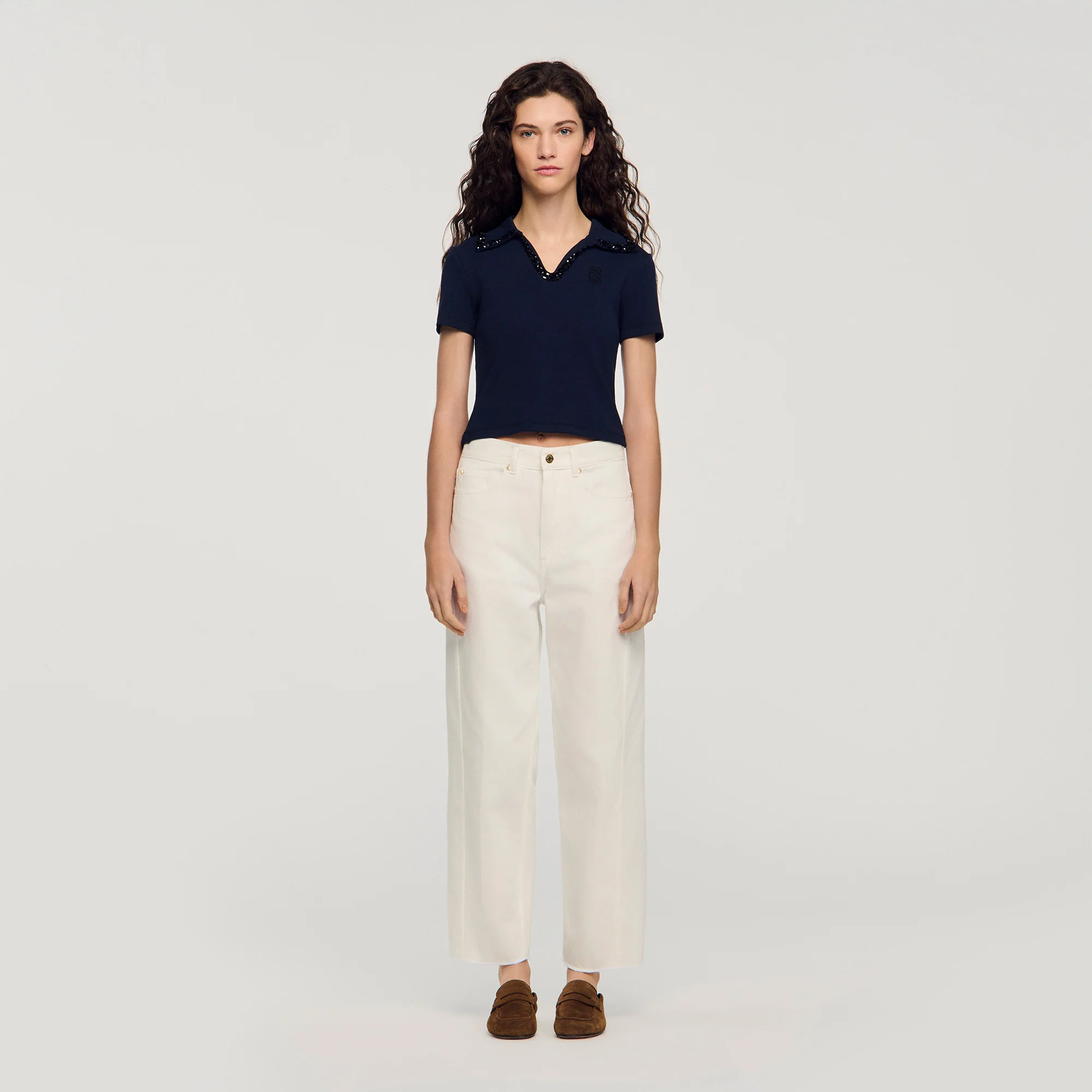 Auxane Pearl Collar Polo Navy Blue - Image 2