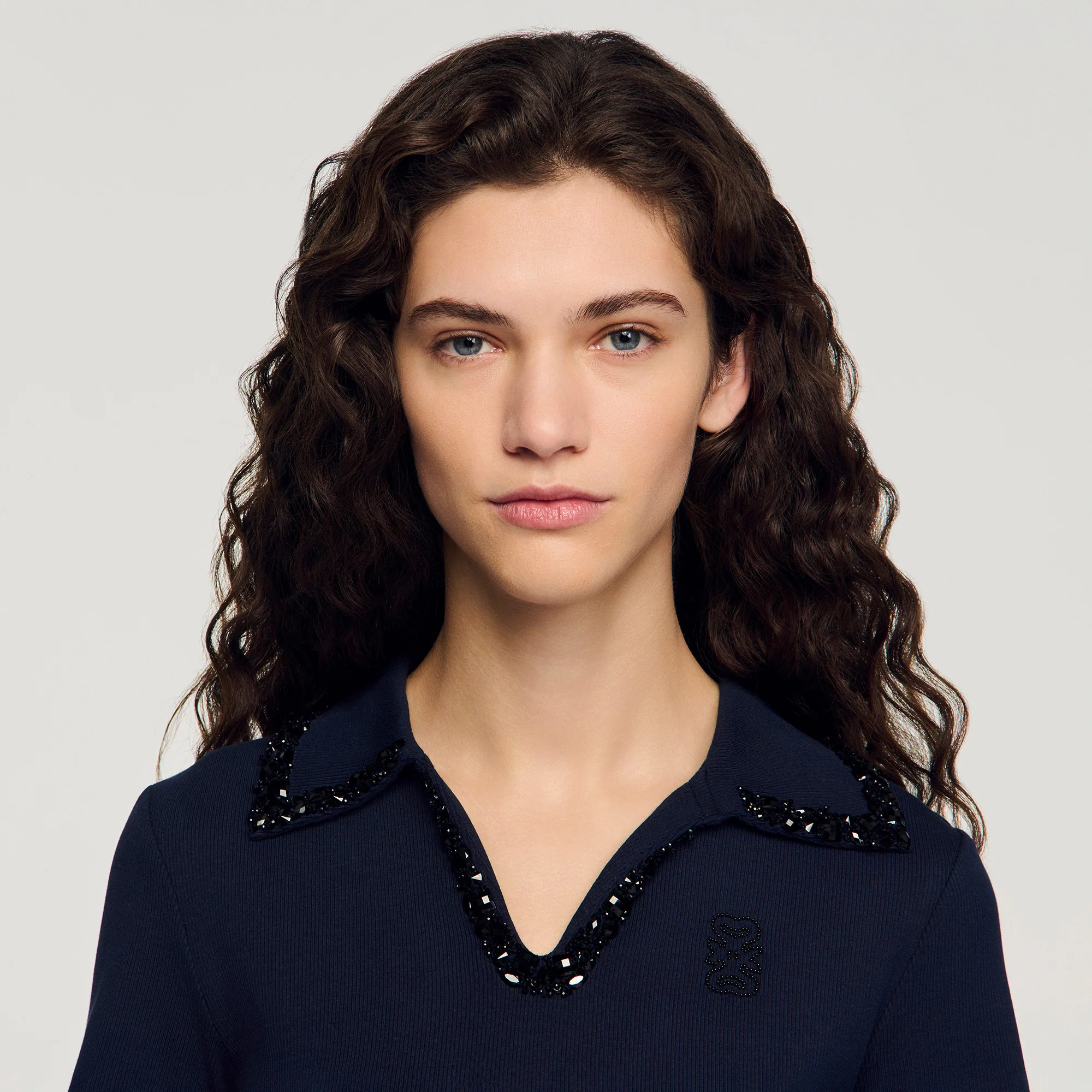 Auxane Pearl Collar Polo Navy Blue - Image 3