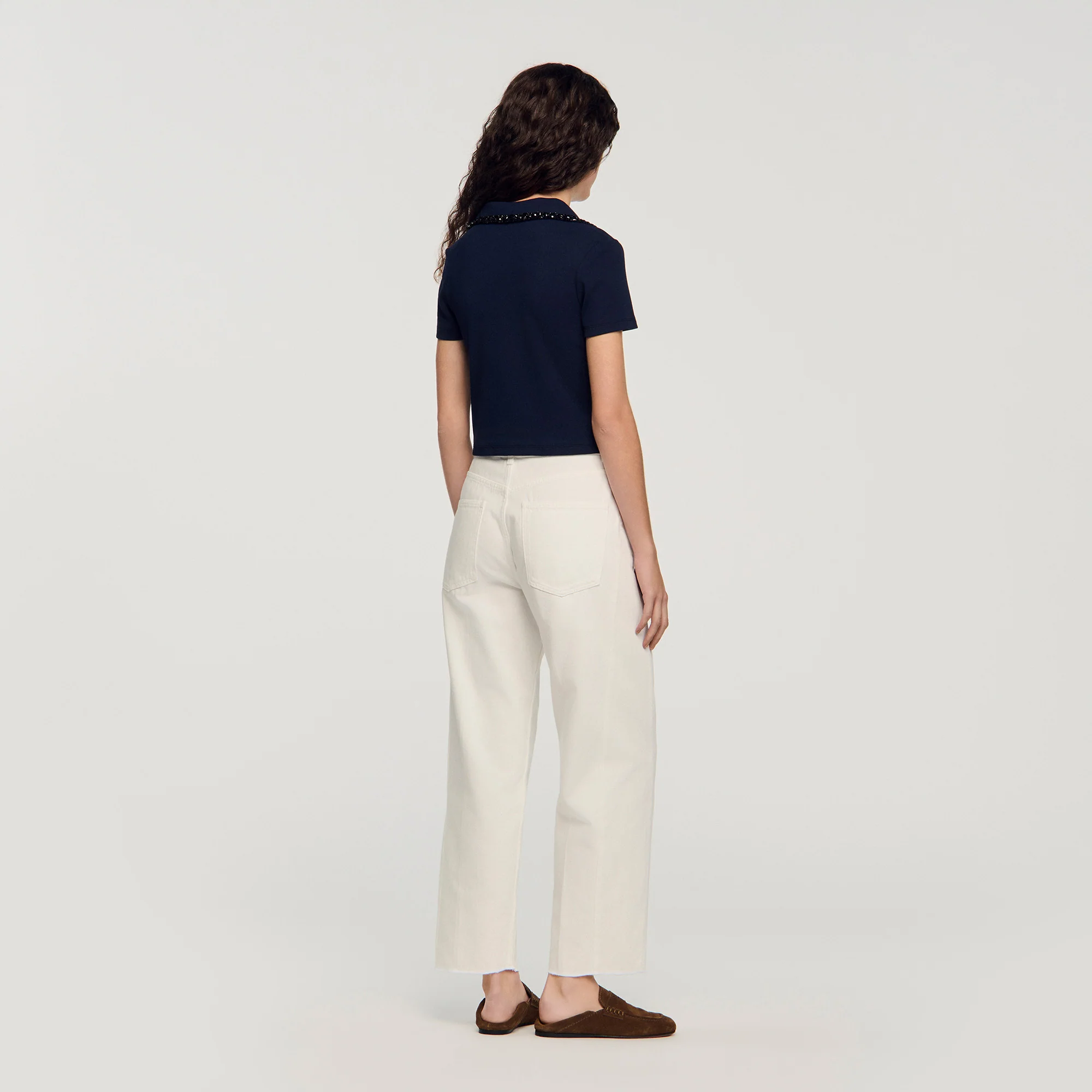 Auxane Pearl Collar Polo Navy Blue - Image 5