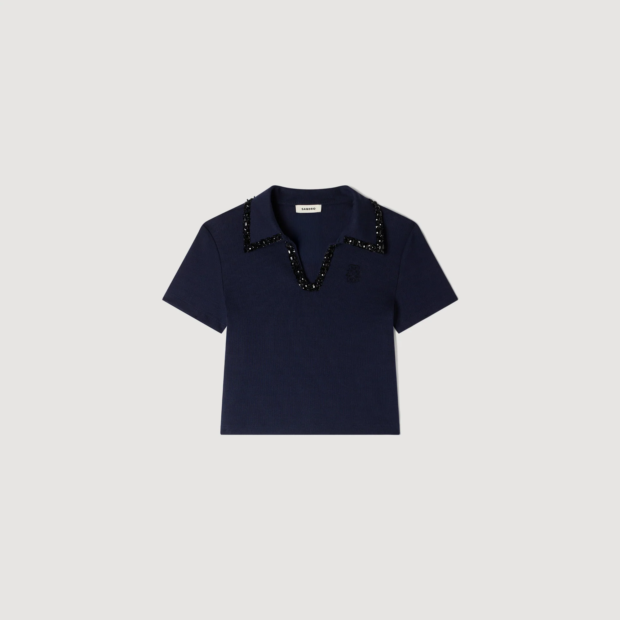 Auxane Pearl Collar Polo Navy Blue - Image 6