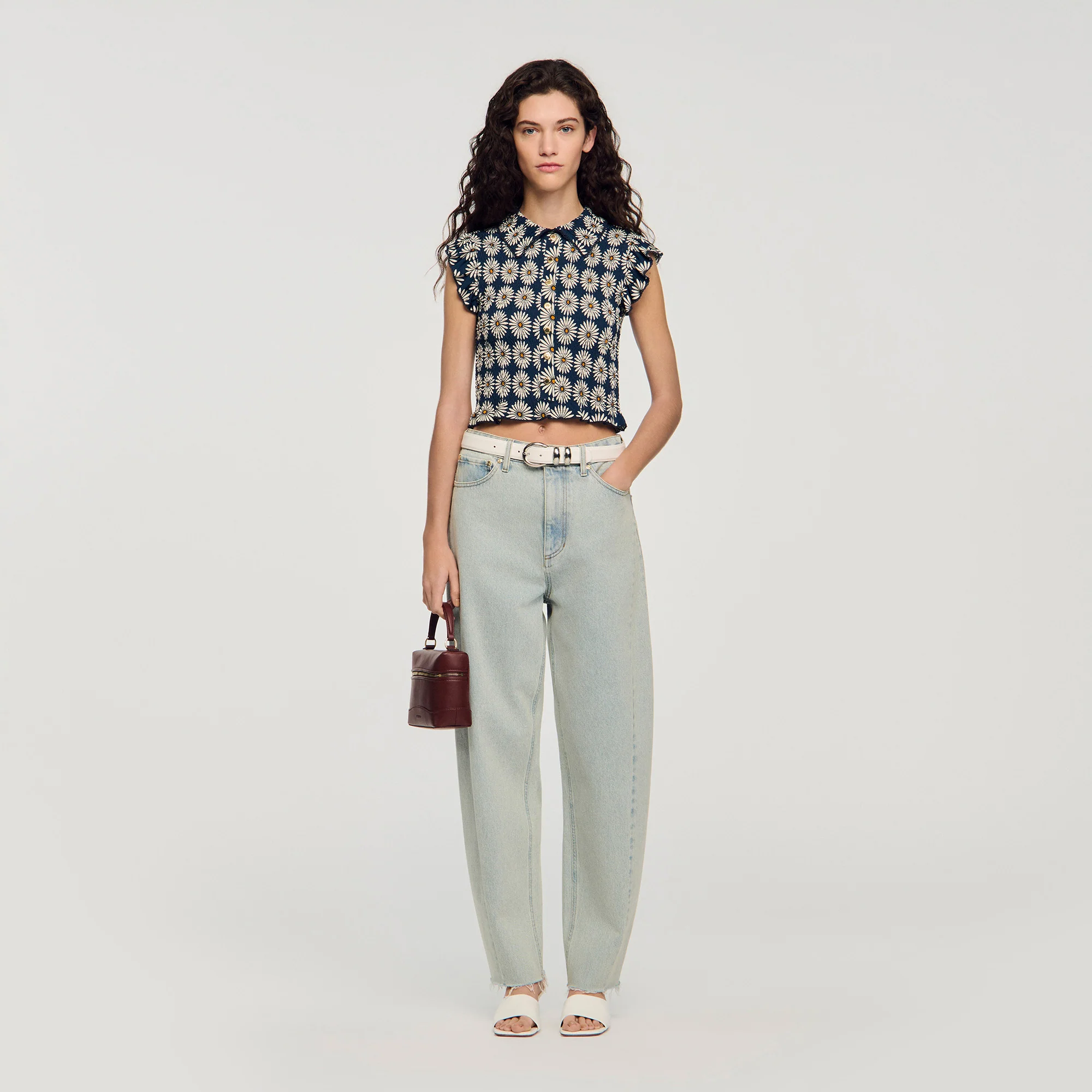 Camila Flower Print Smocked T-Shirt Deep Blue / Ocher