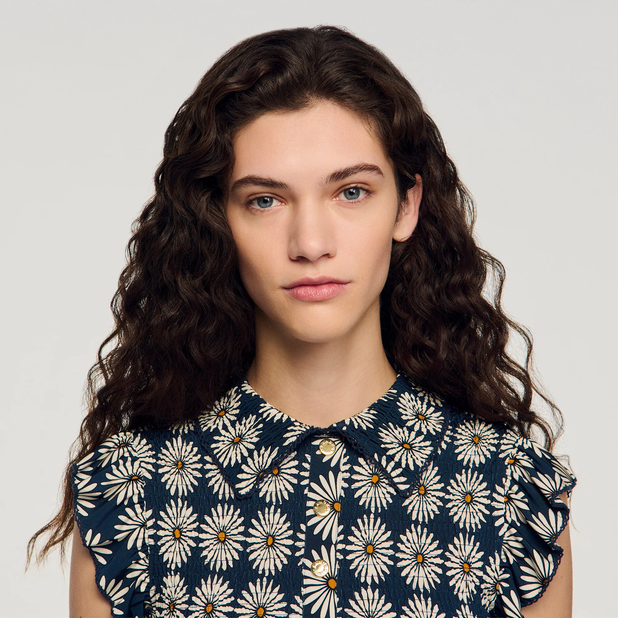 Camila Flower Print Smocked T-Shirt Deep Blue / Ocher - Image 3