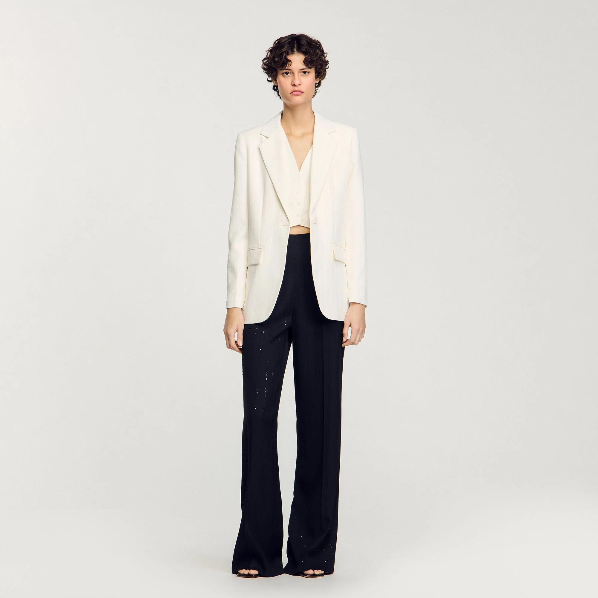 Opera Sequinned Suit Jacket Ecru - Image 2